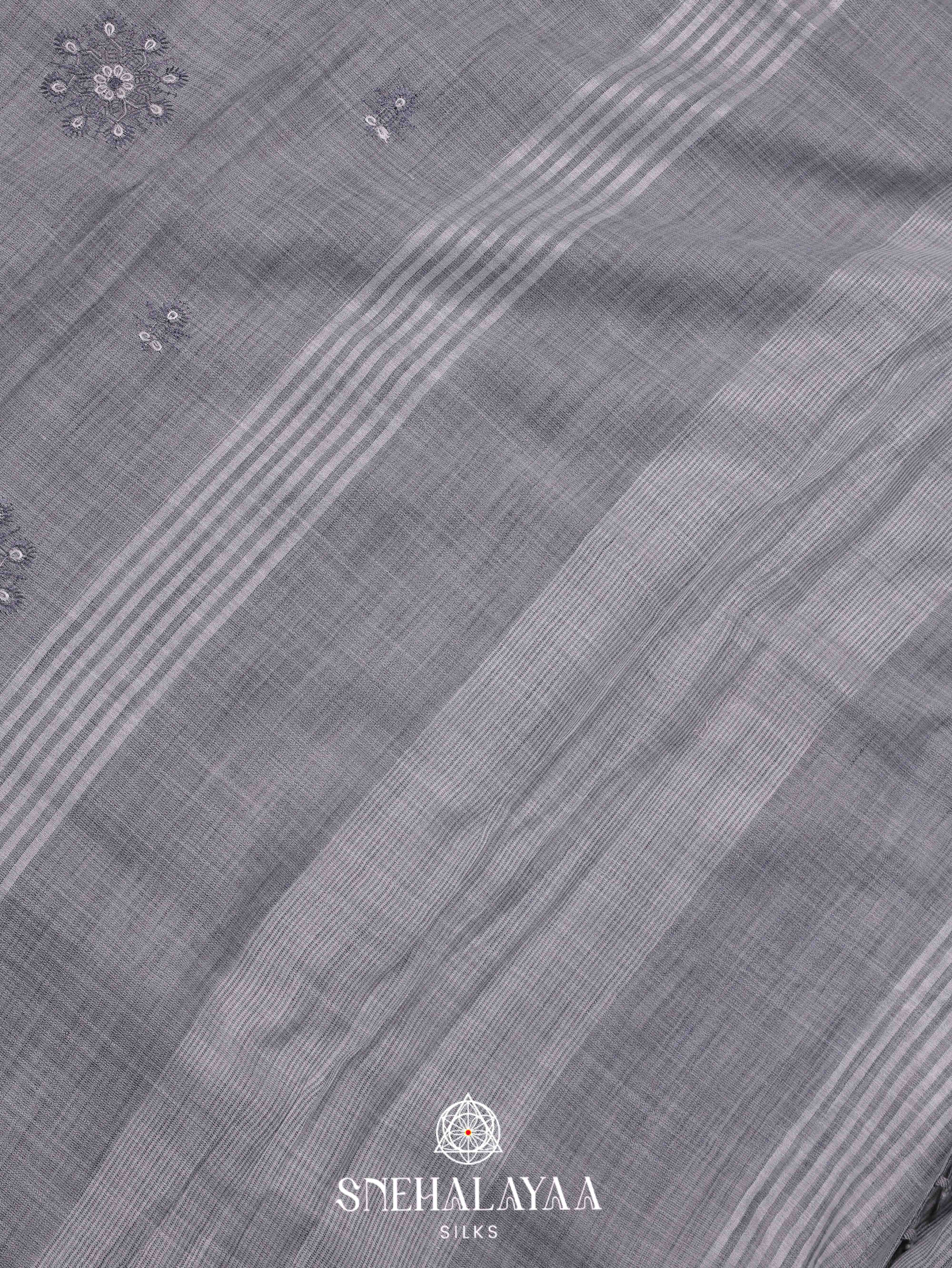 Grey Linen Tissue Saree