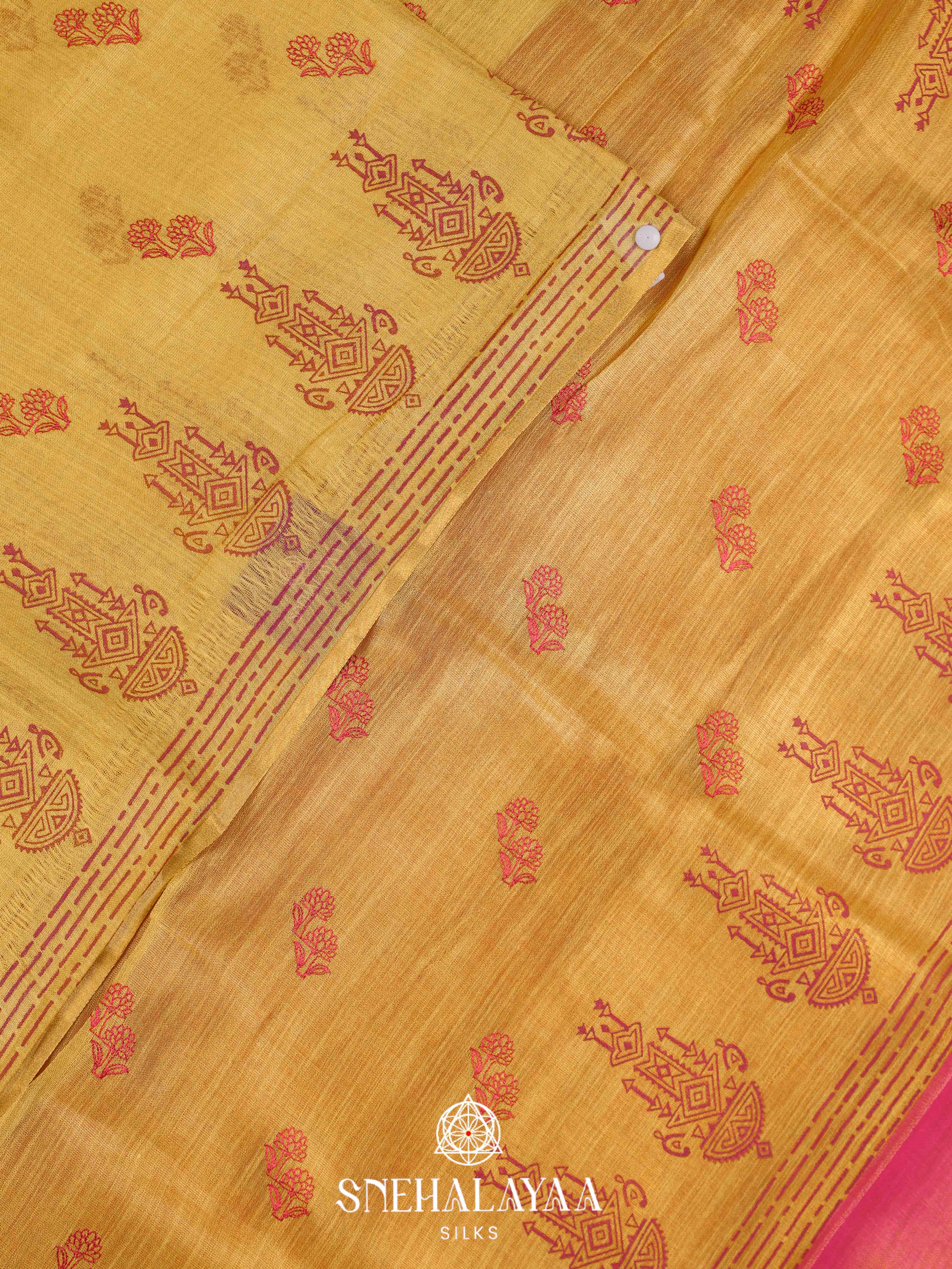 Yellow Linen Embroidery Saree