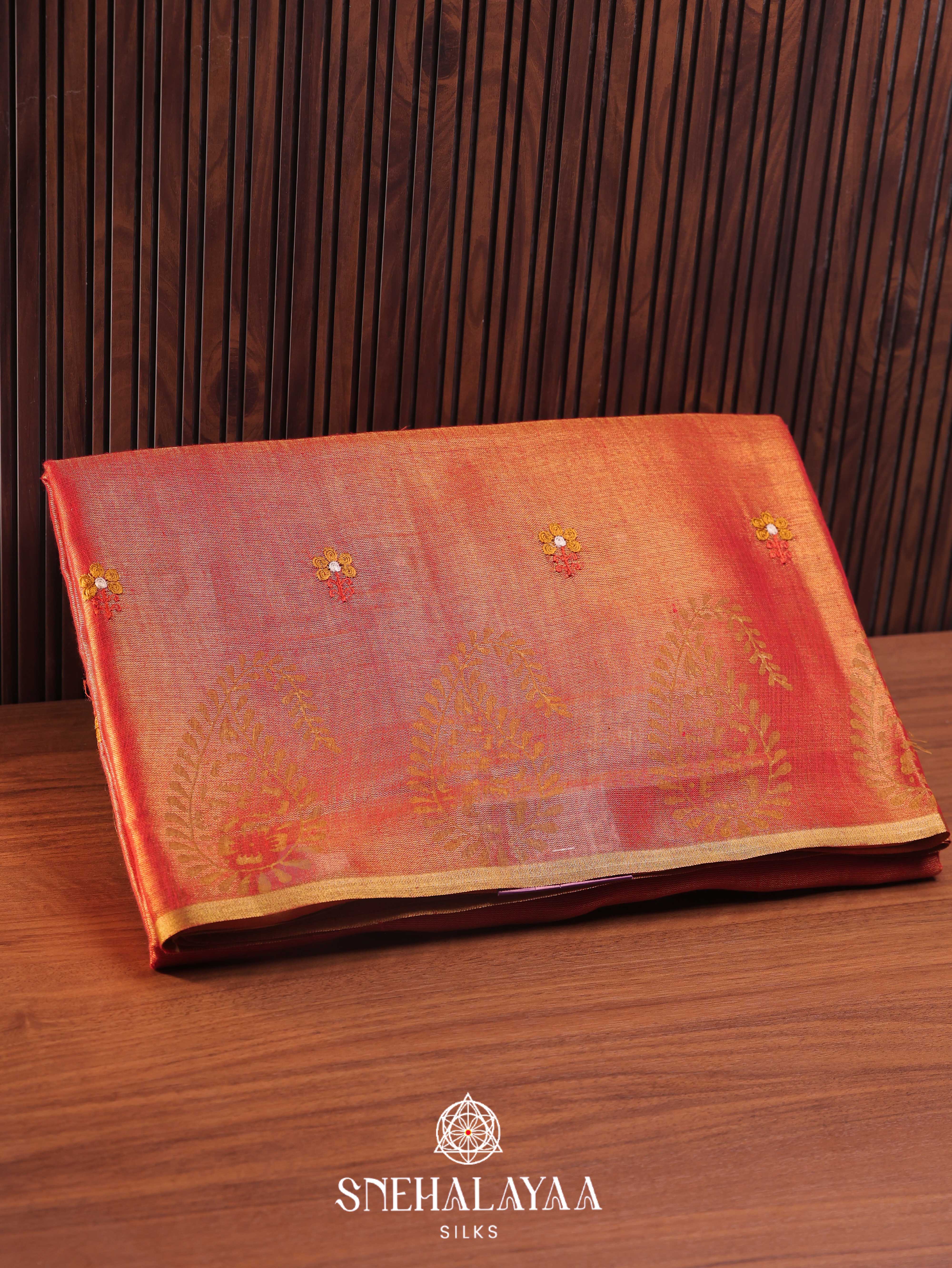 Rust Orange Linen Saree