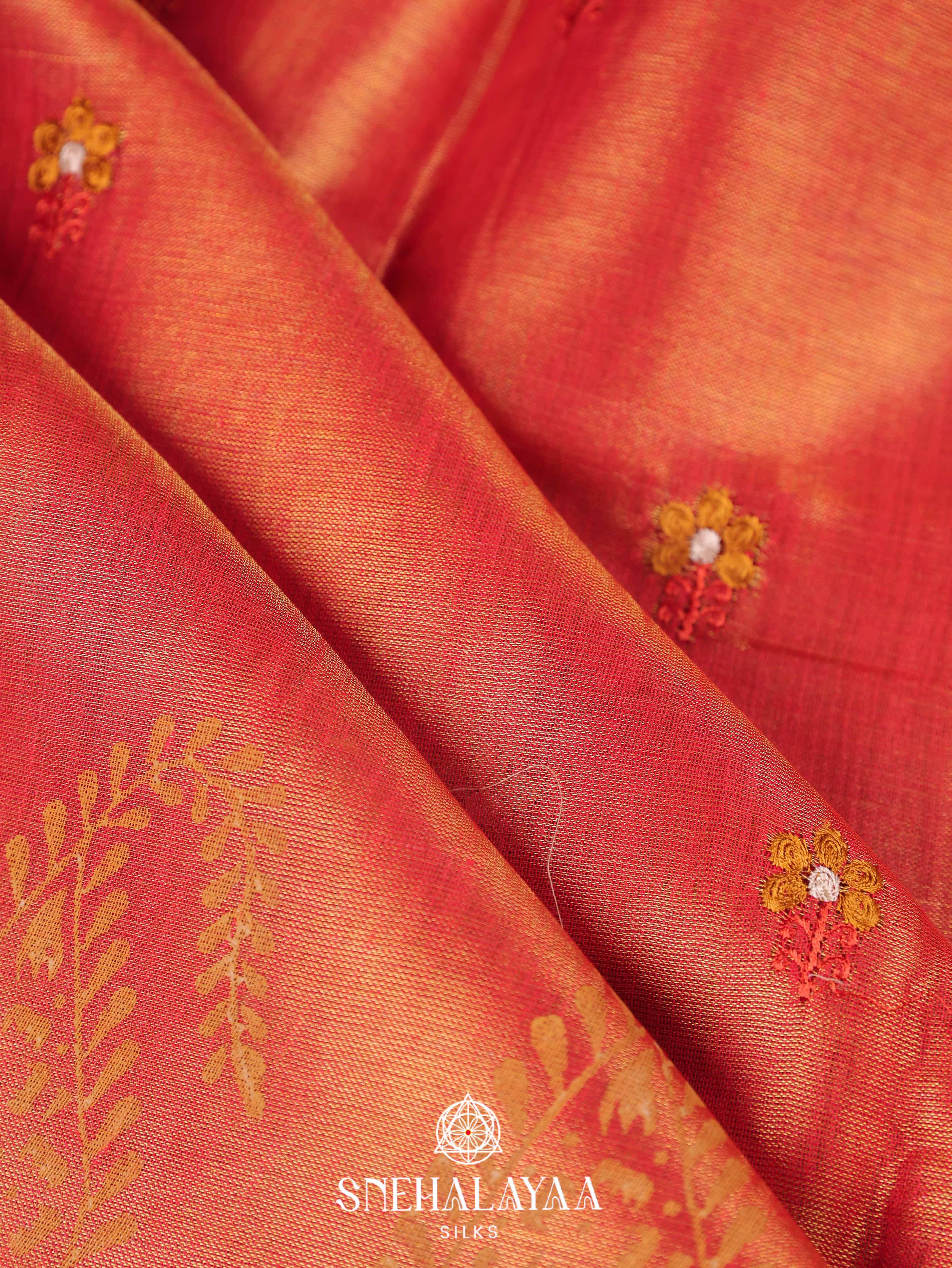 Rust Orange Linen Saree