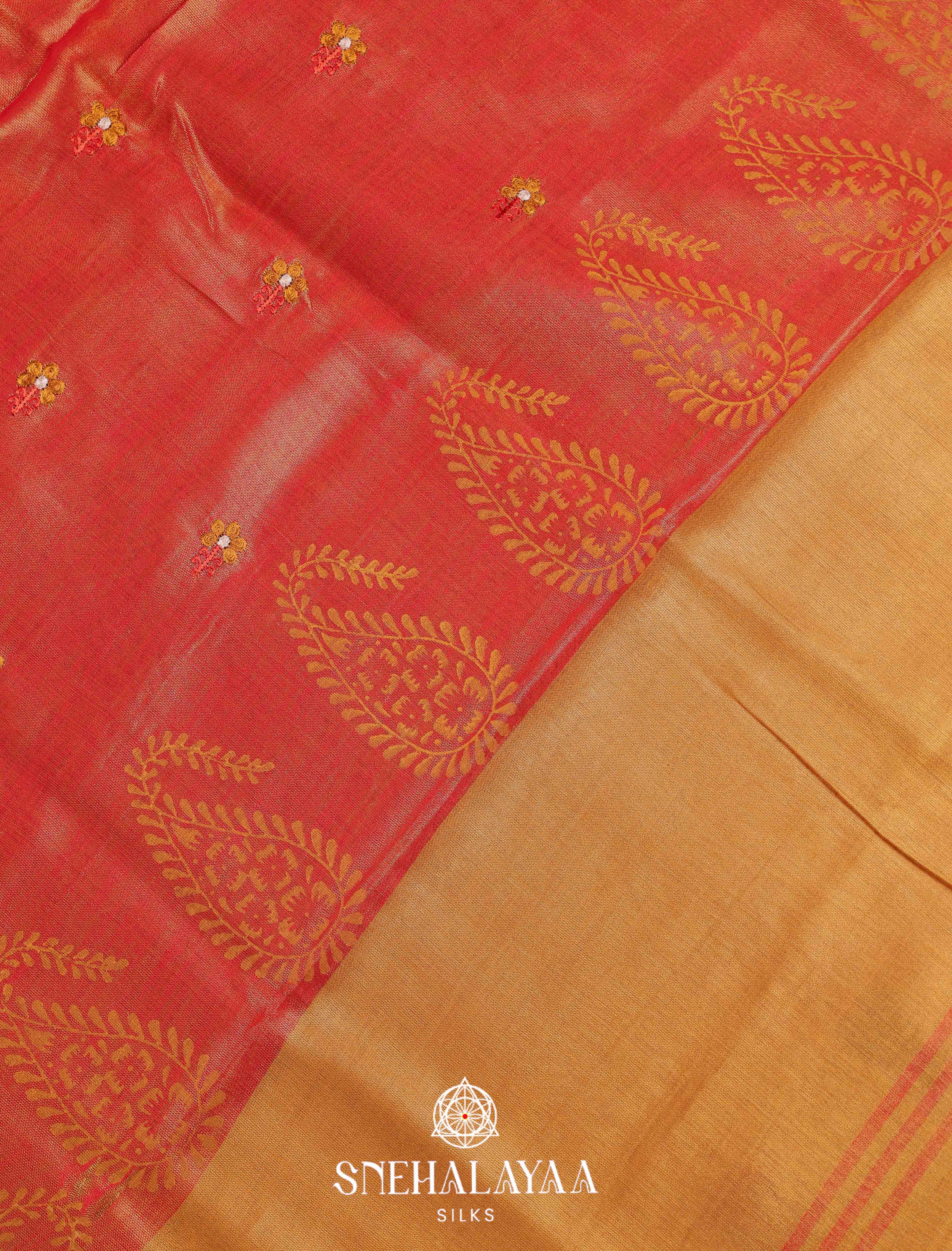 Rust Orange Linen Saree