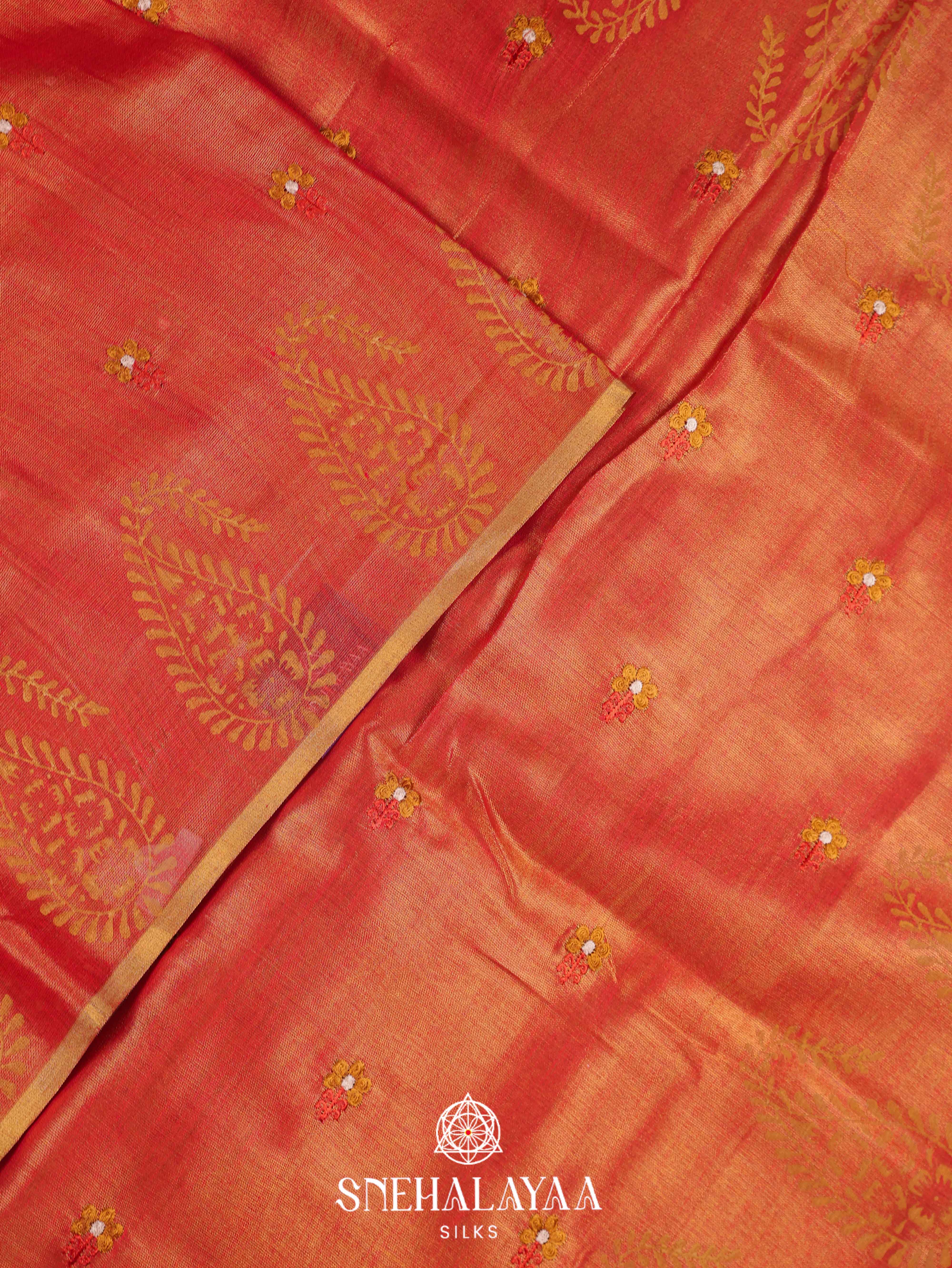Rust Orange Linen Saree