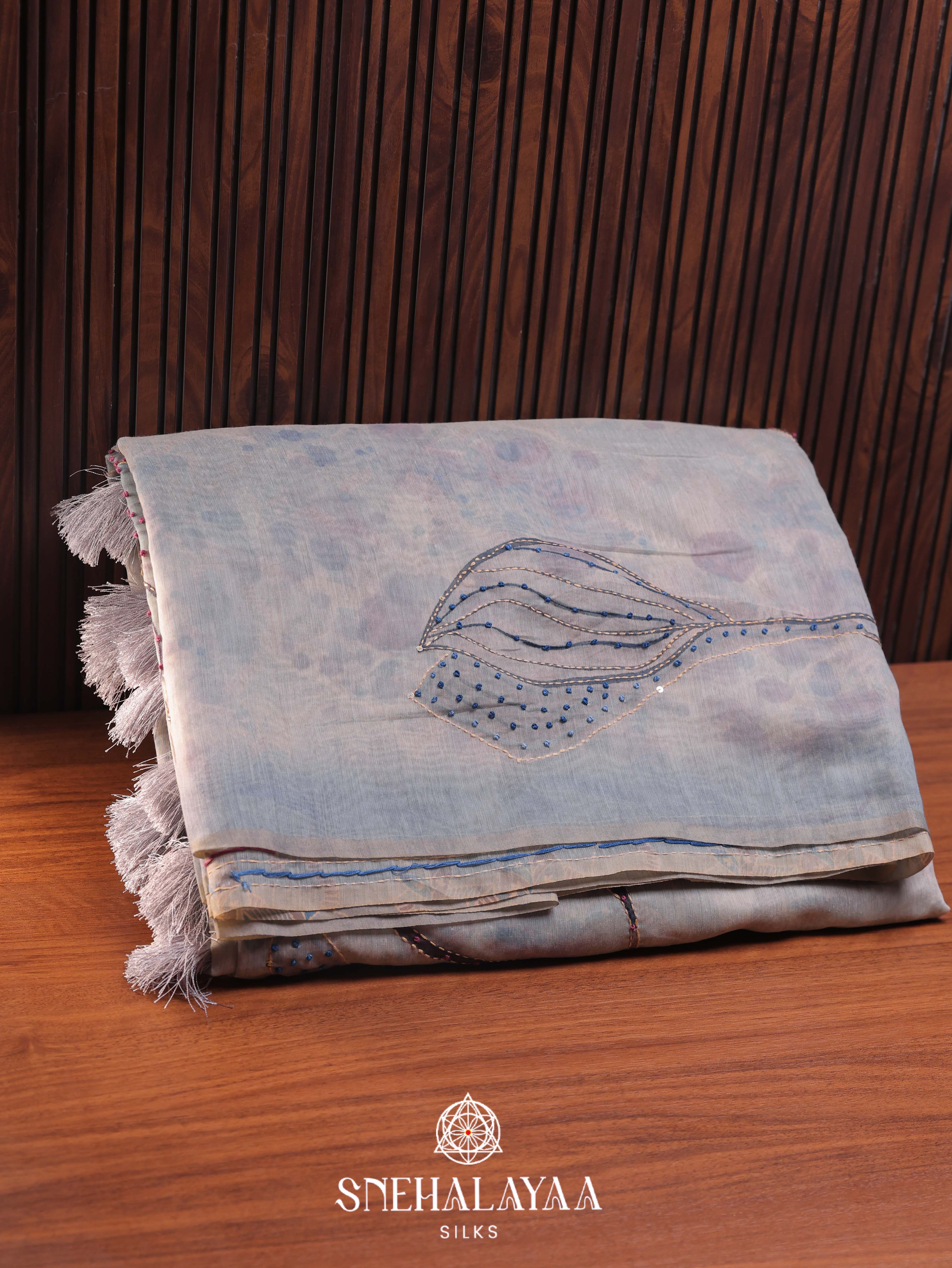 Pale Blue Linen Saree