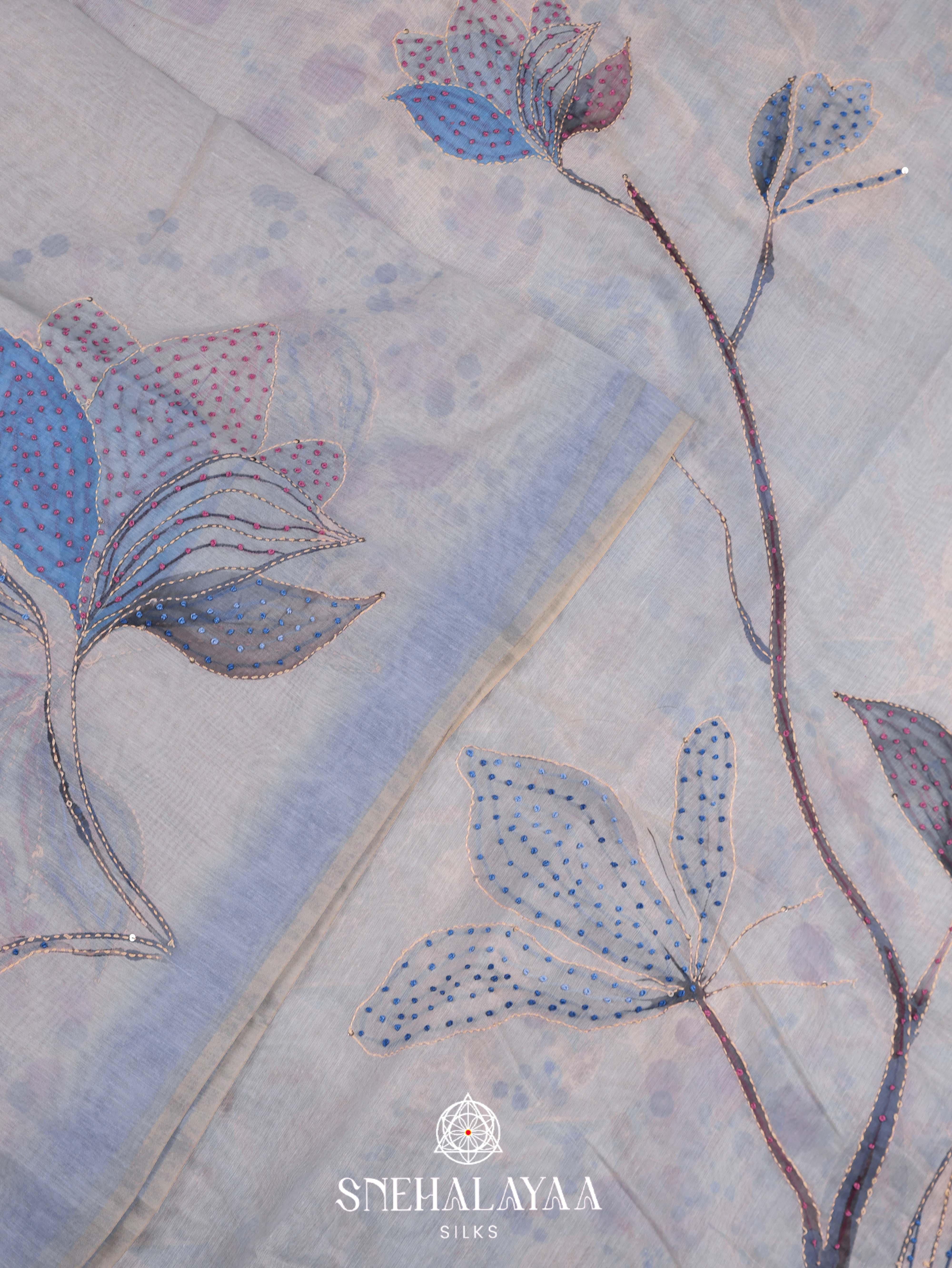 Pale Blue Linen Saree