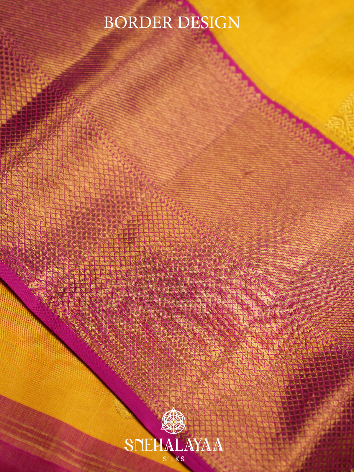 Mustard Yellow Kanchi Kora Silk Saree with Zari Buttas and Magenta Zari Border