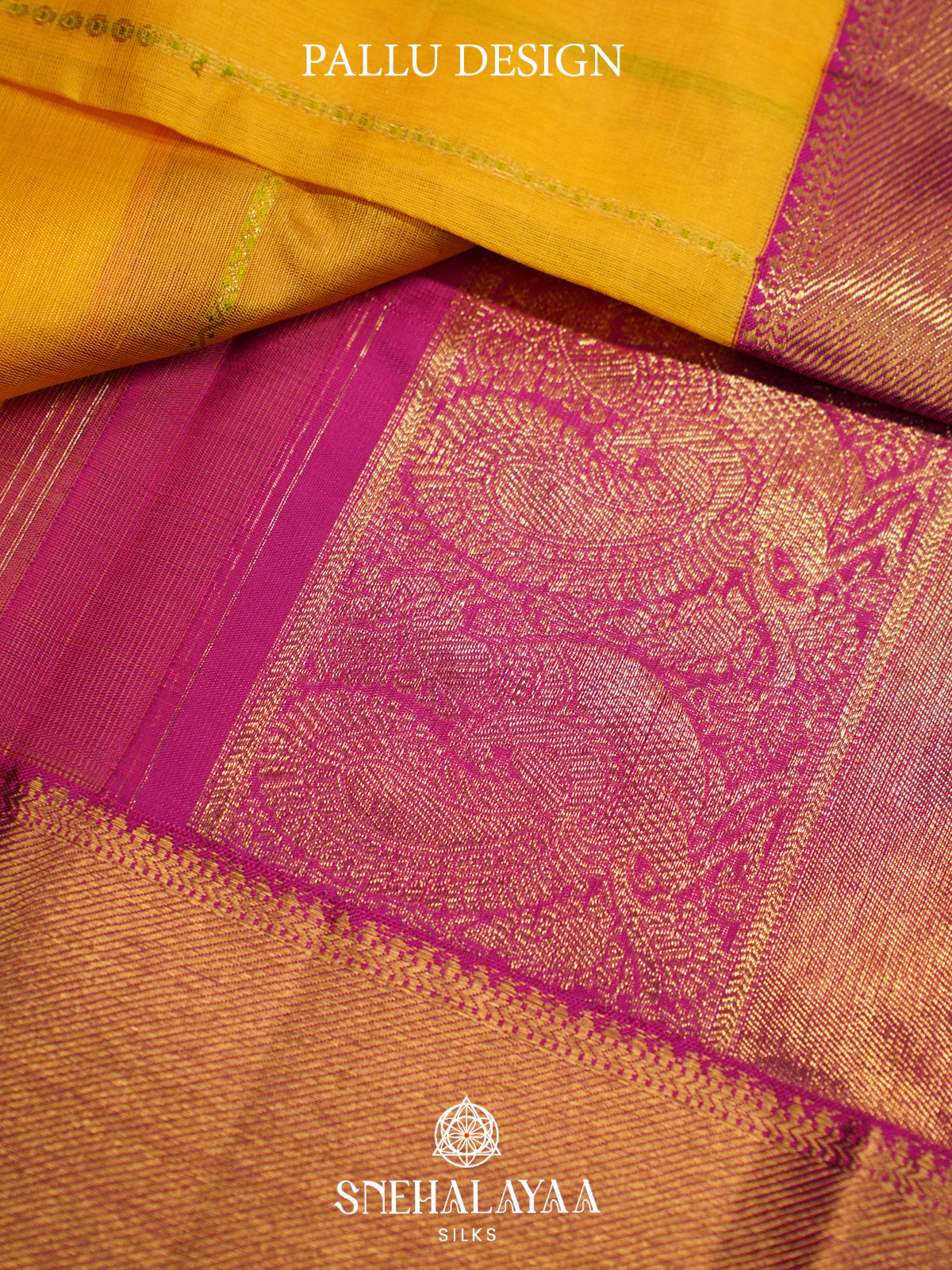 Mustard Yellow Kanchi Kora Silk Saree with Zari Buttas and Magenta Zari Border