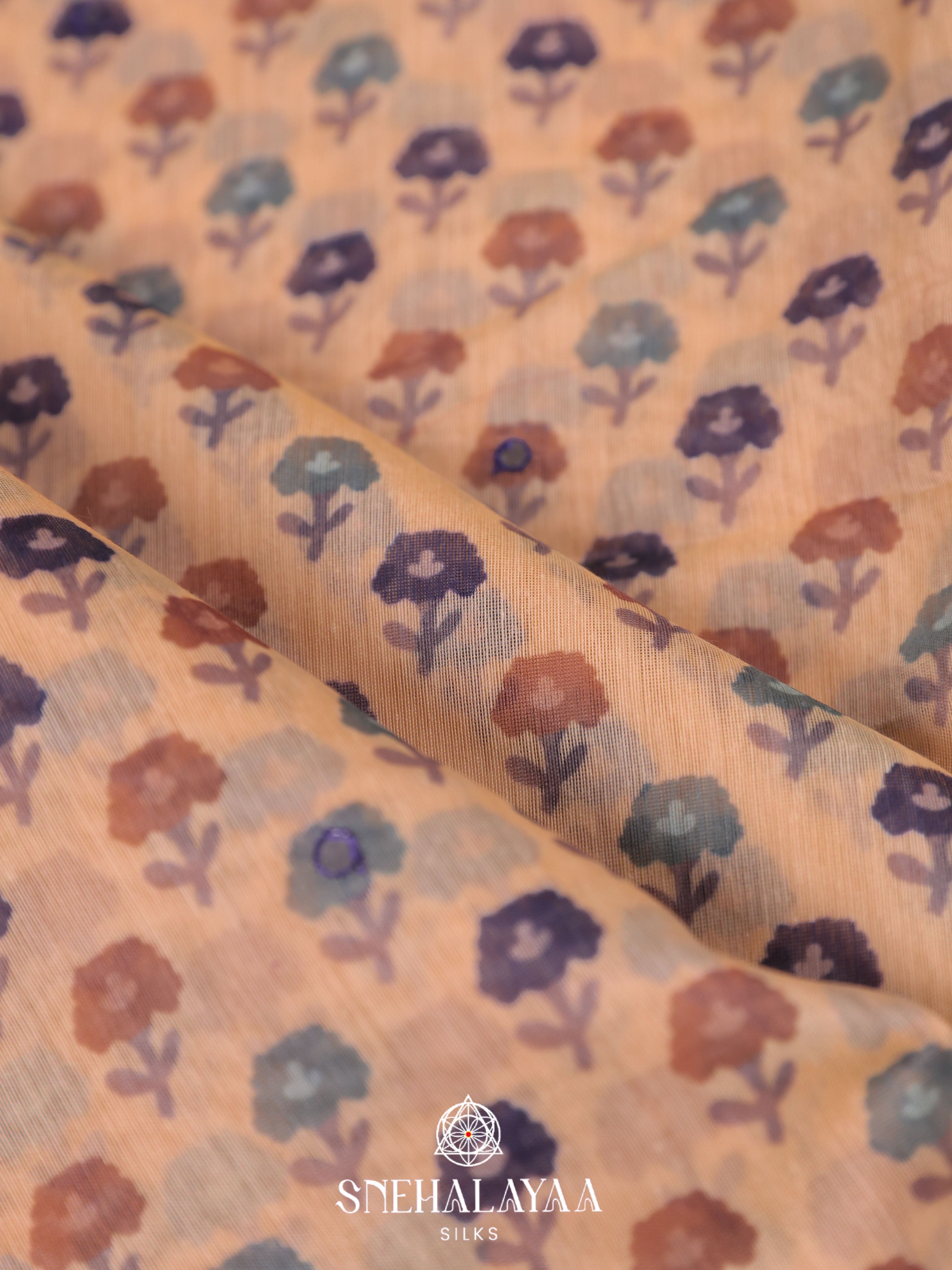 Beige With Purple Border Linen Embroidery Saree