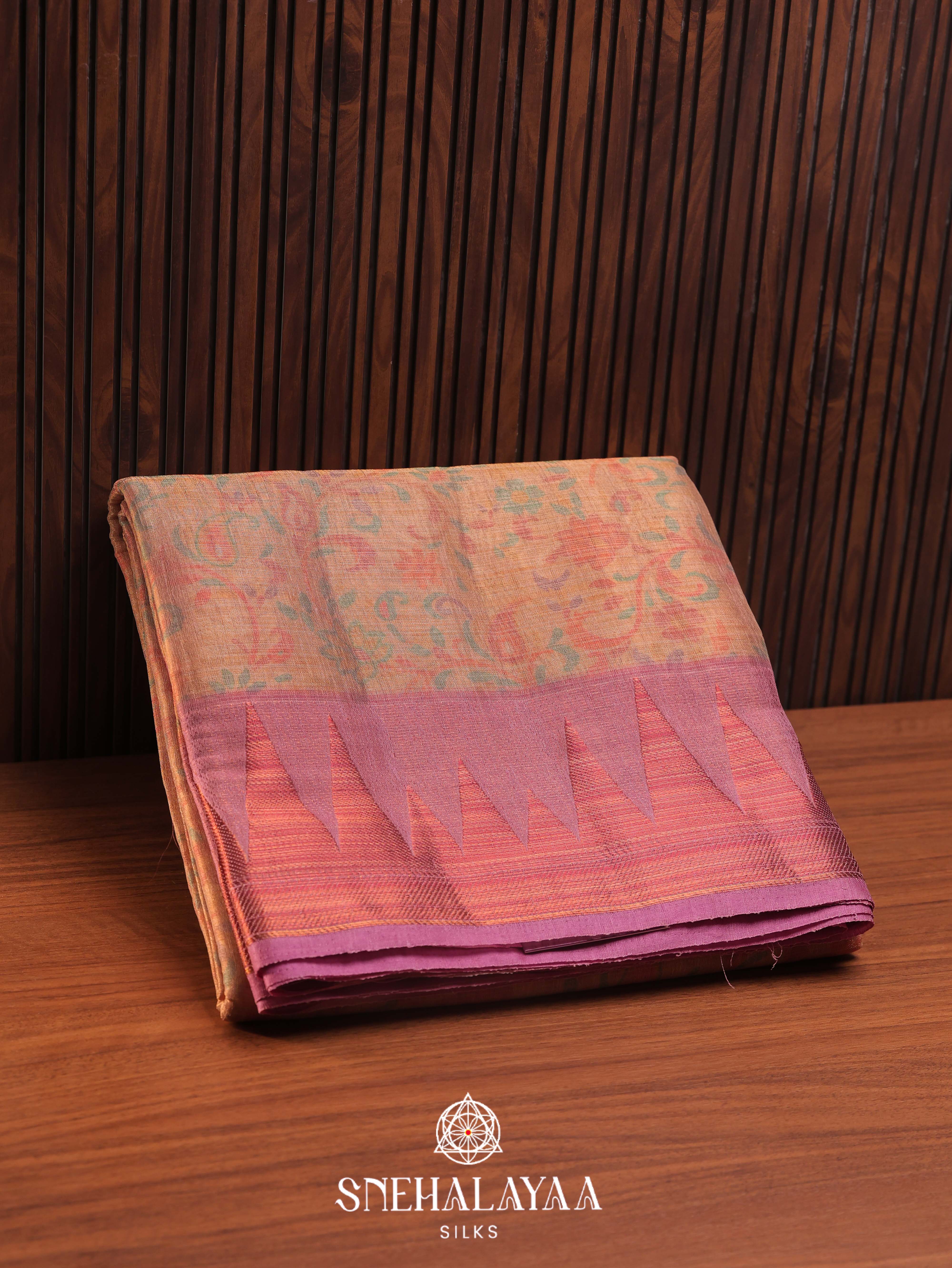 Peach Linen Saree