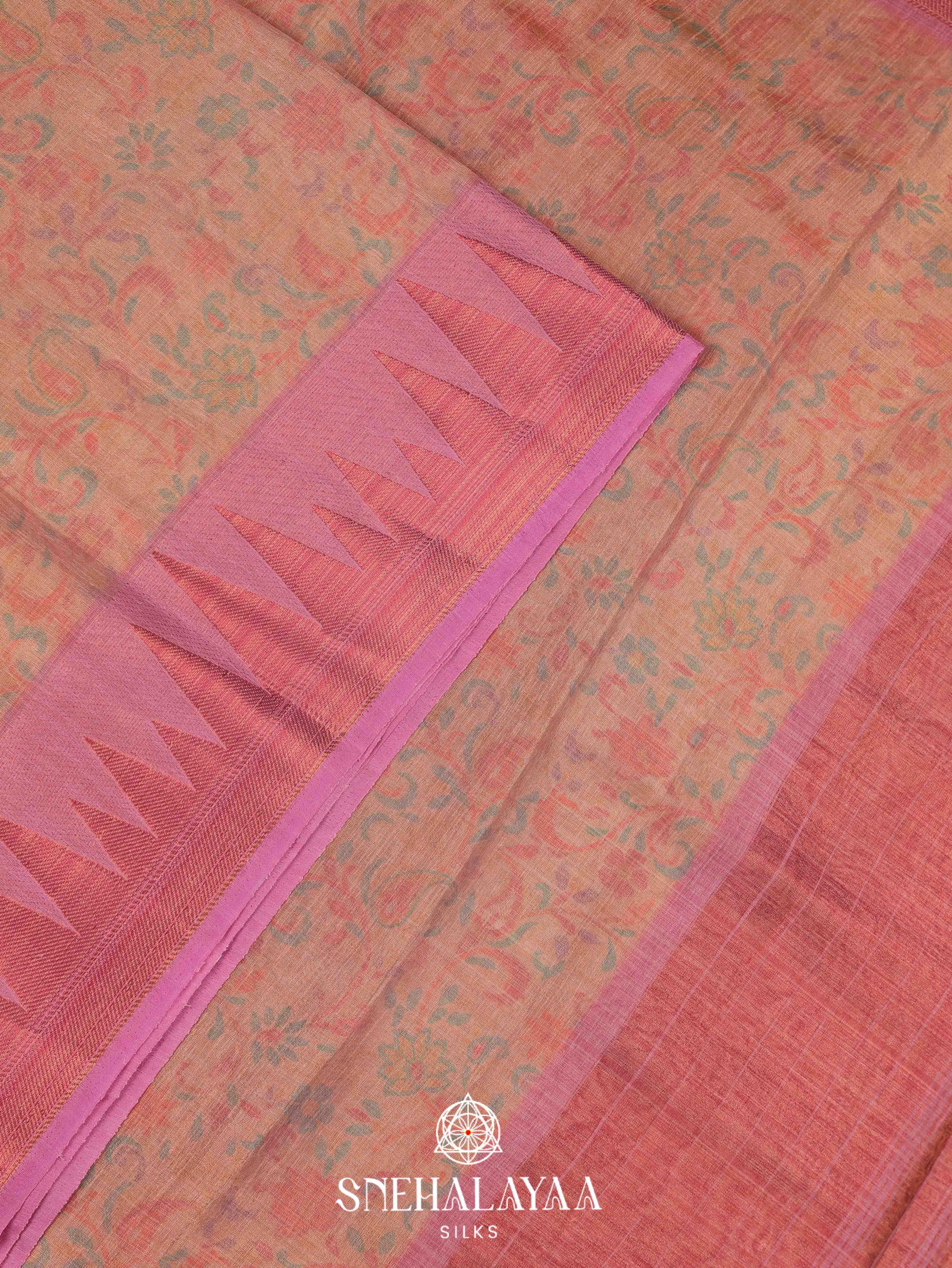 Peach Linen Saree