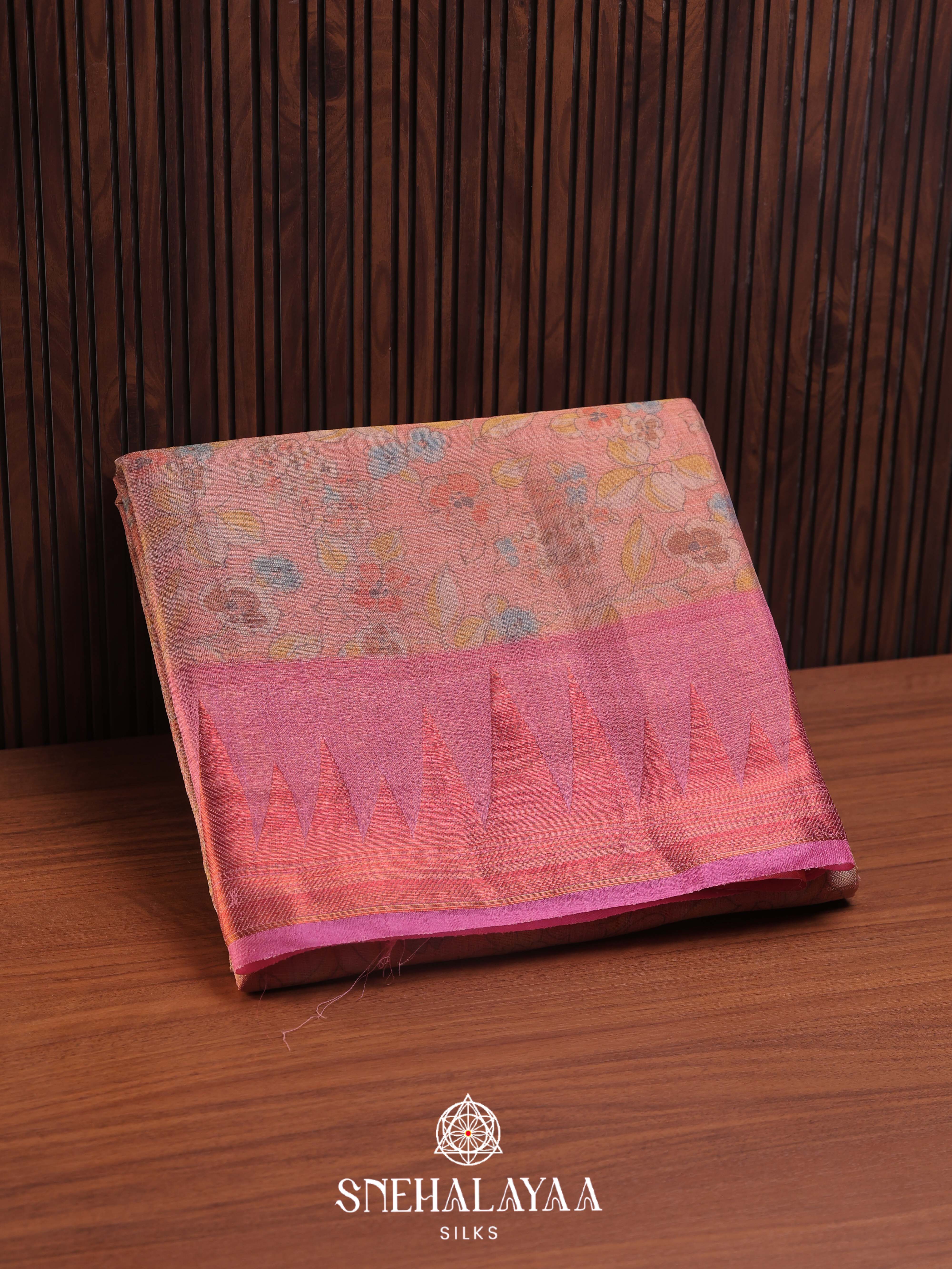 Peach Linen Saree