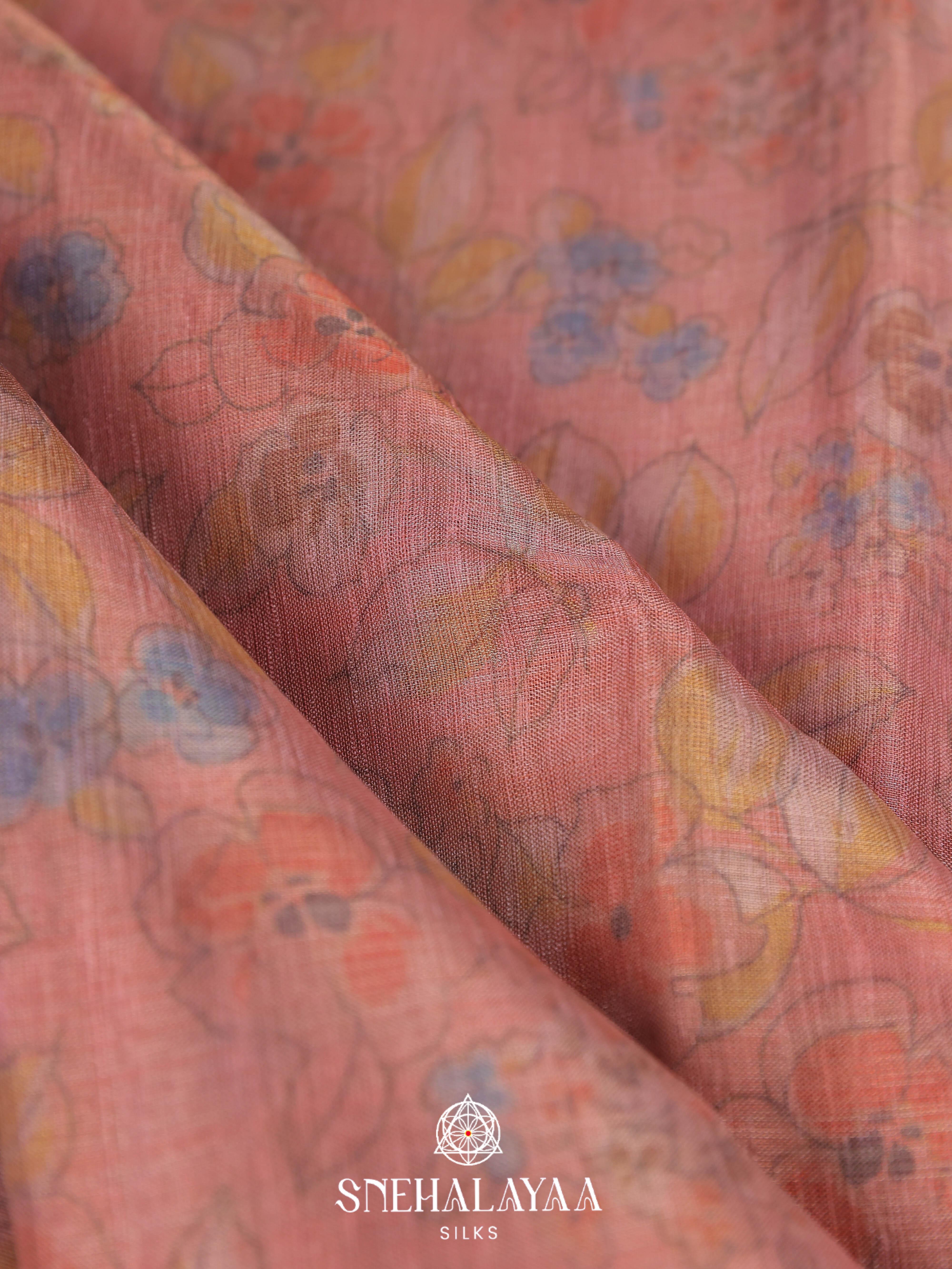 Peach Linen Saree