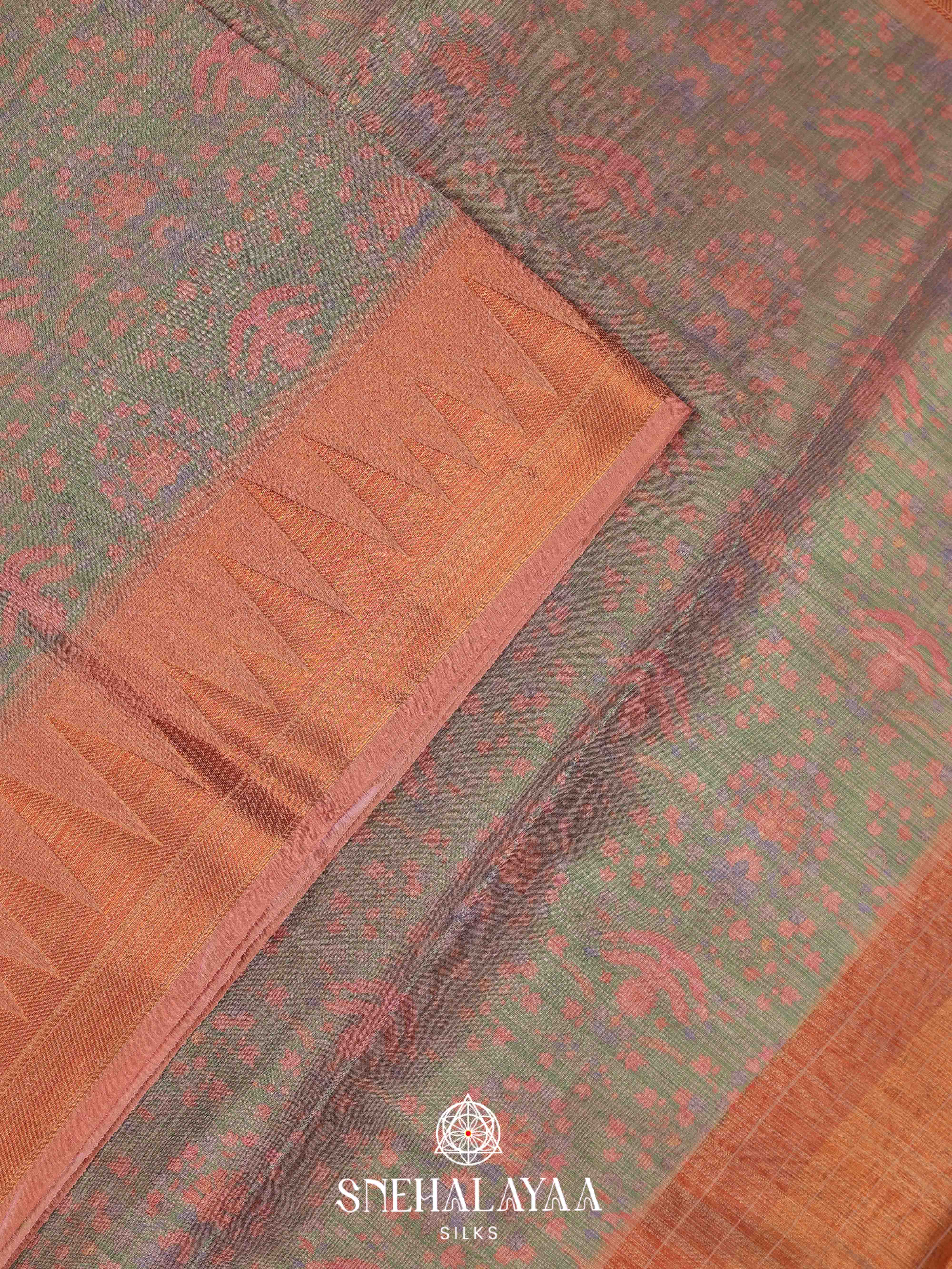 Green Linen Saree