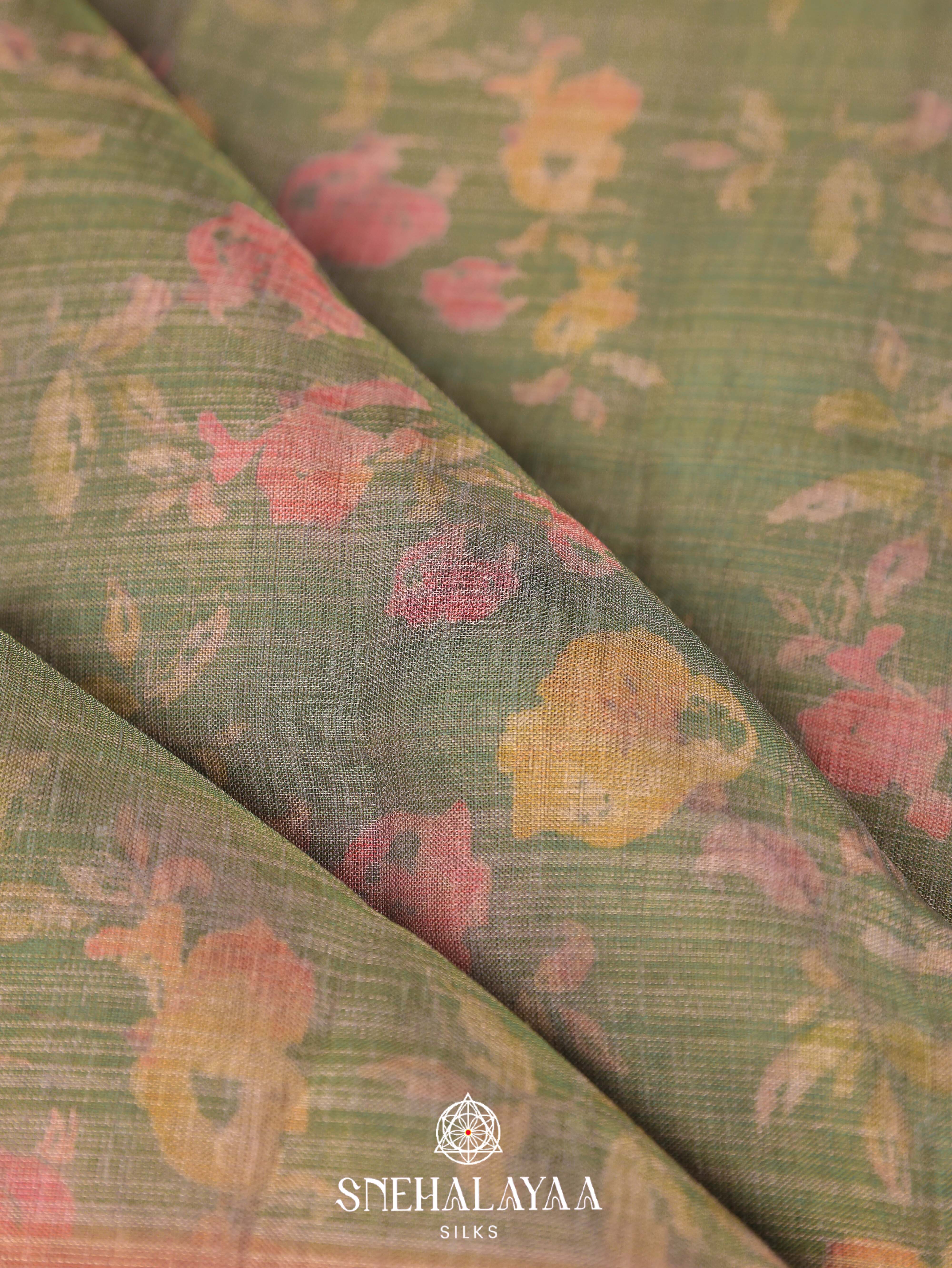 Green Linen Saree