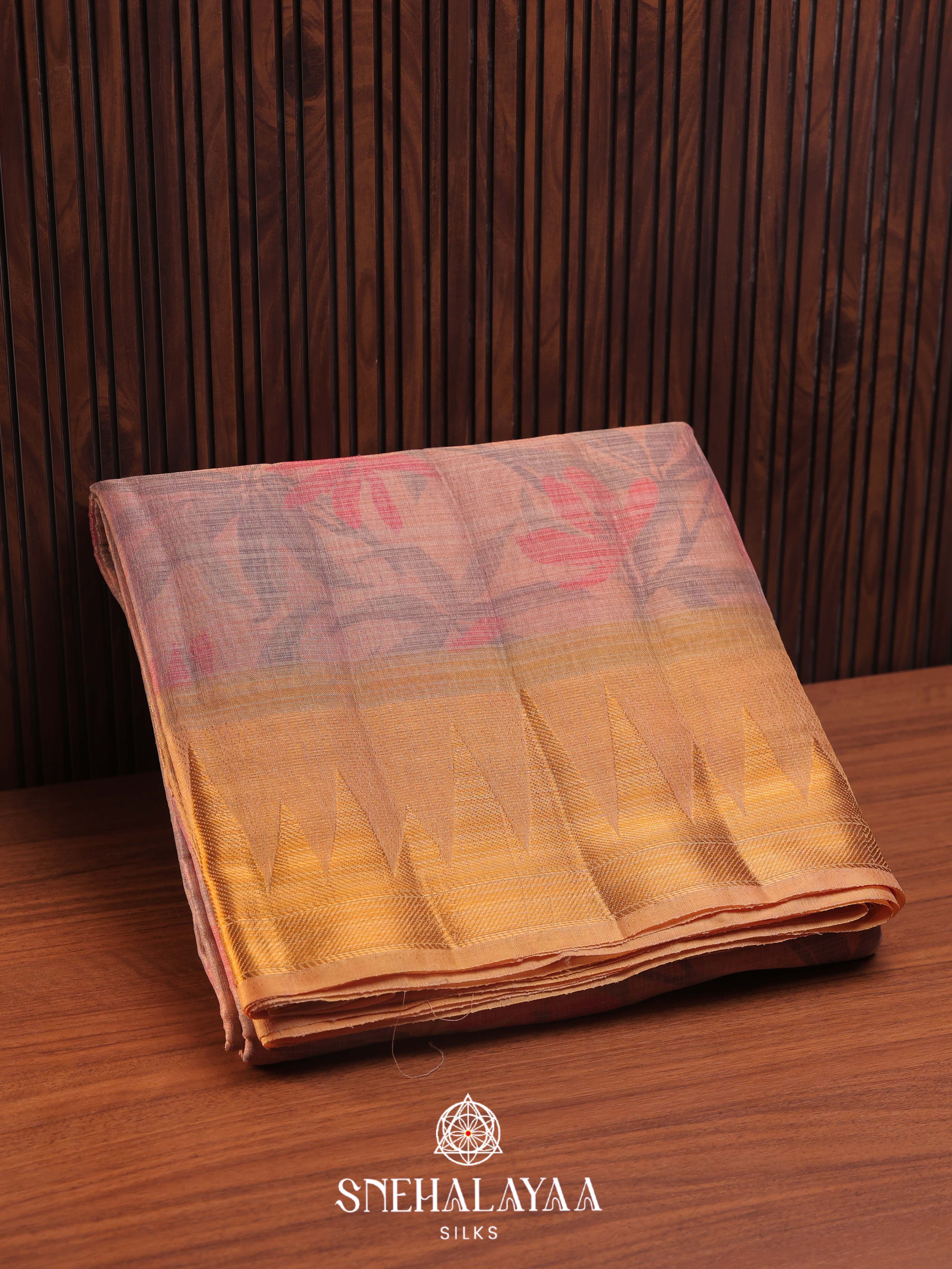 Peach Linen Saree