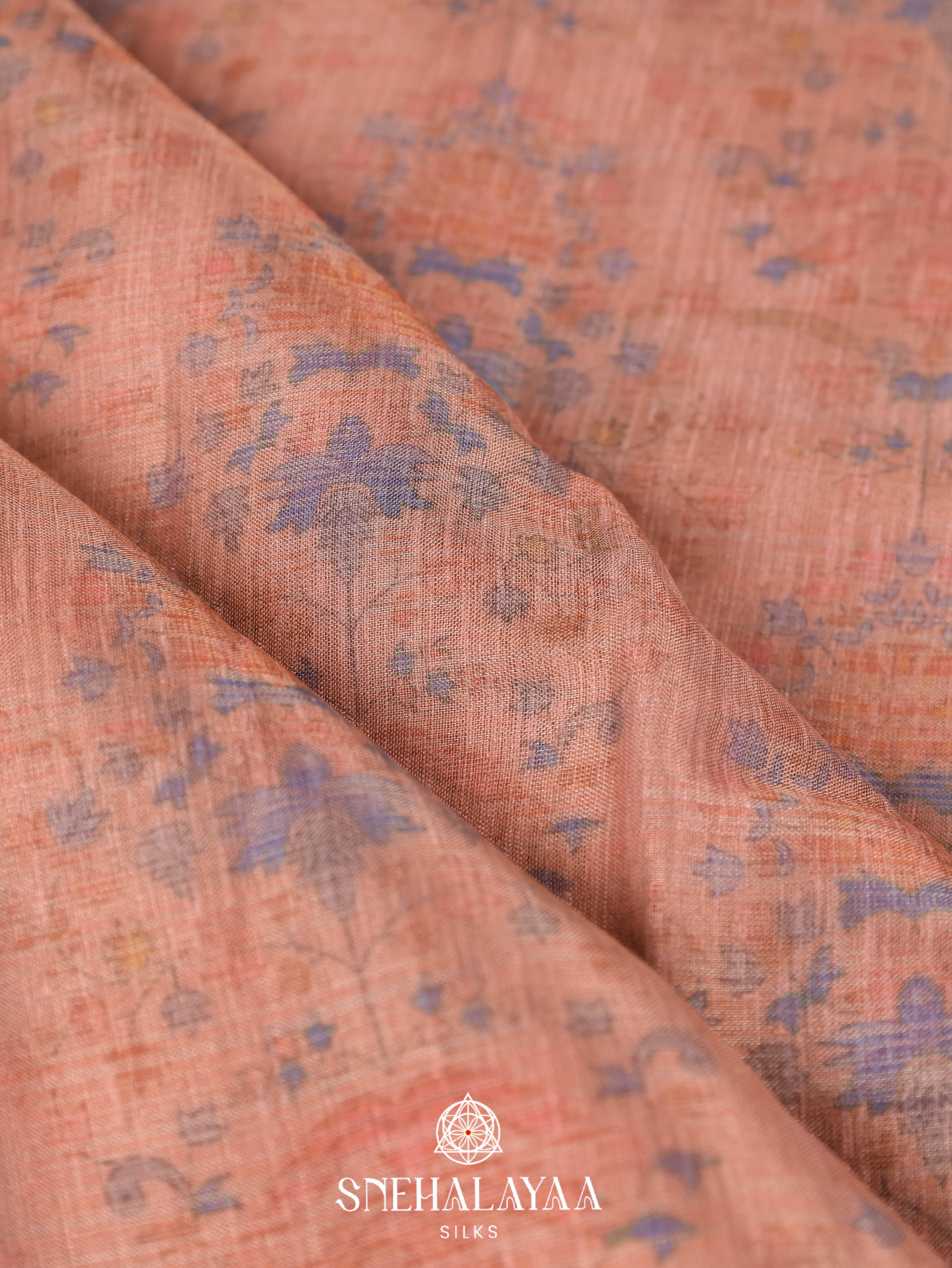 Peach Linen Saree