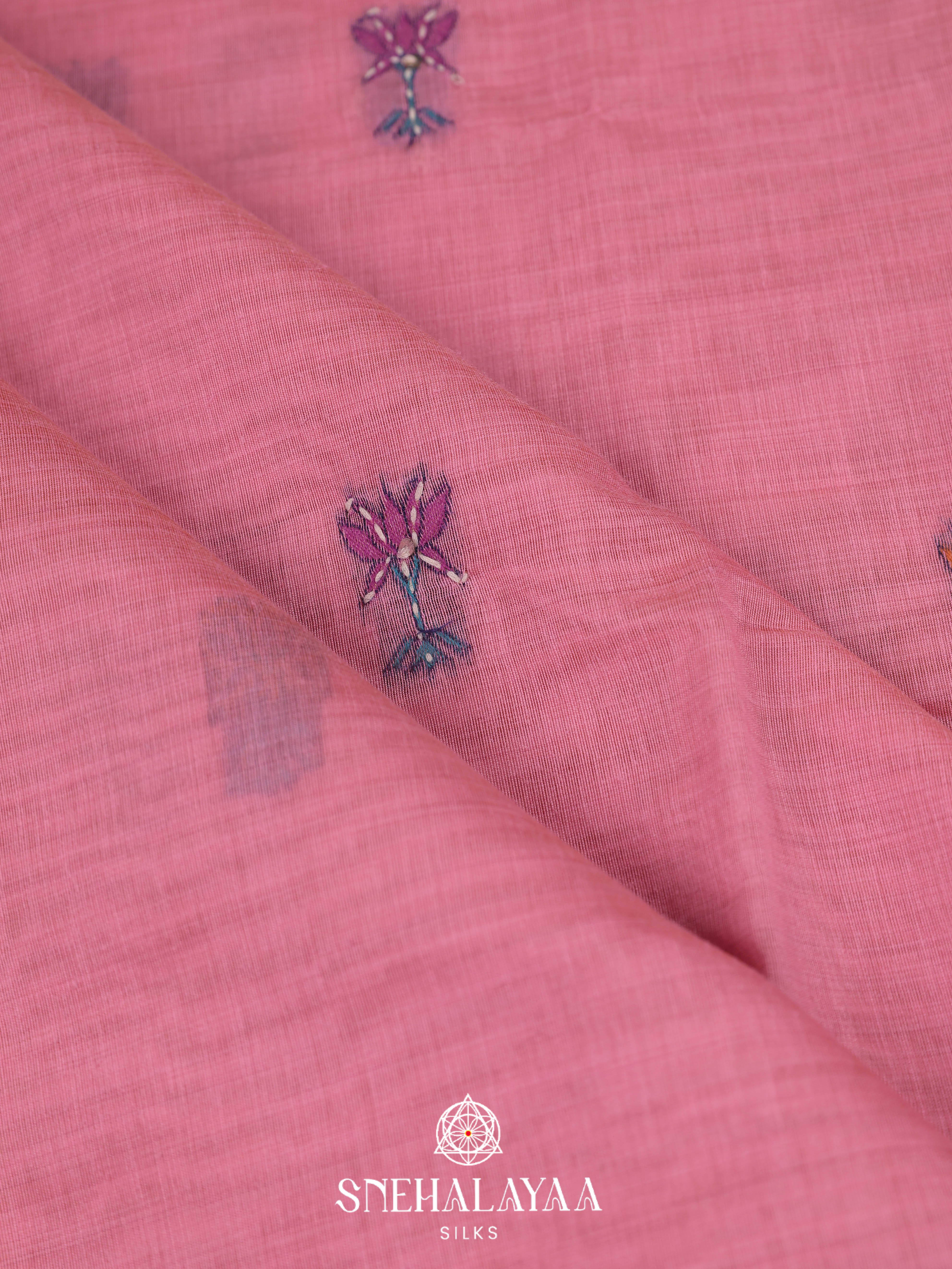 Pink Munga Cotton Embroidery Saree