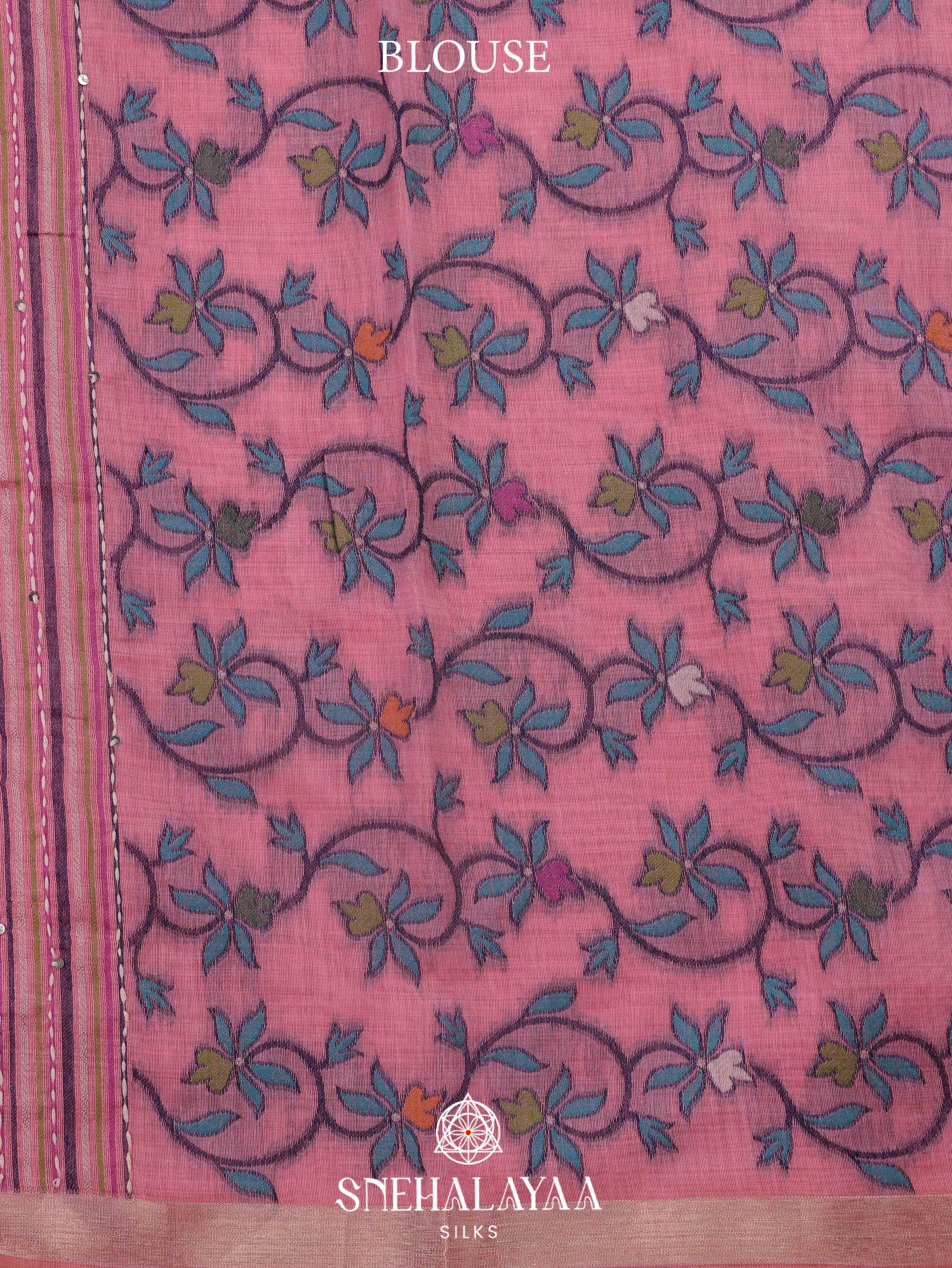 Pink Munga Cotton Embroidery Saree