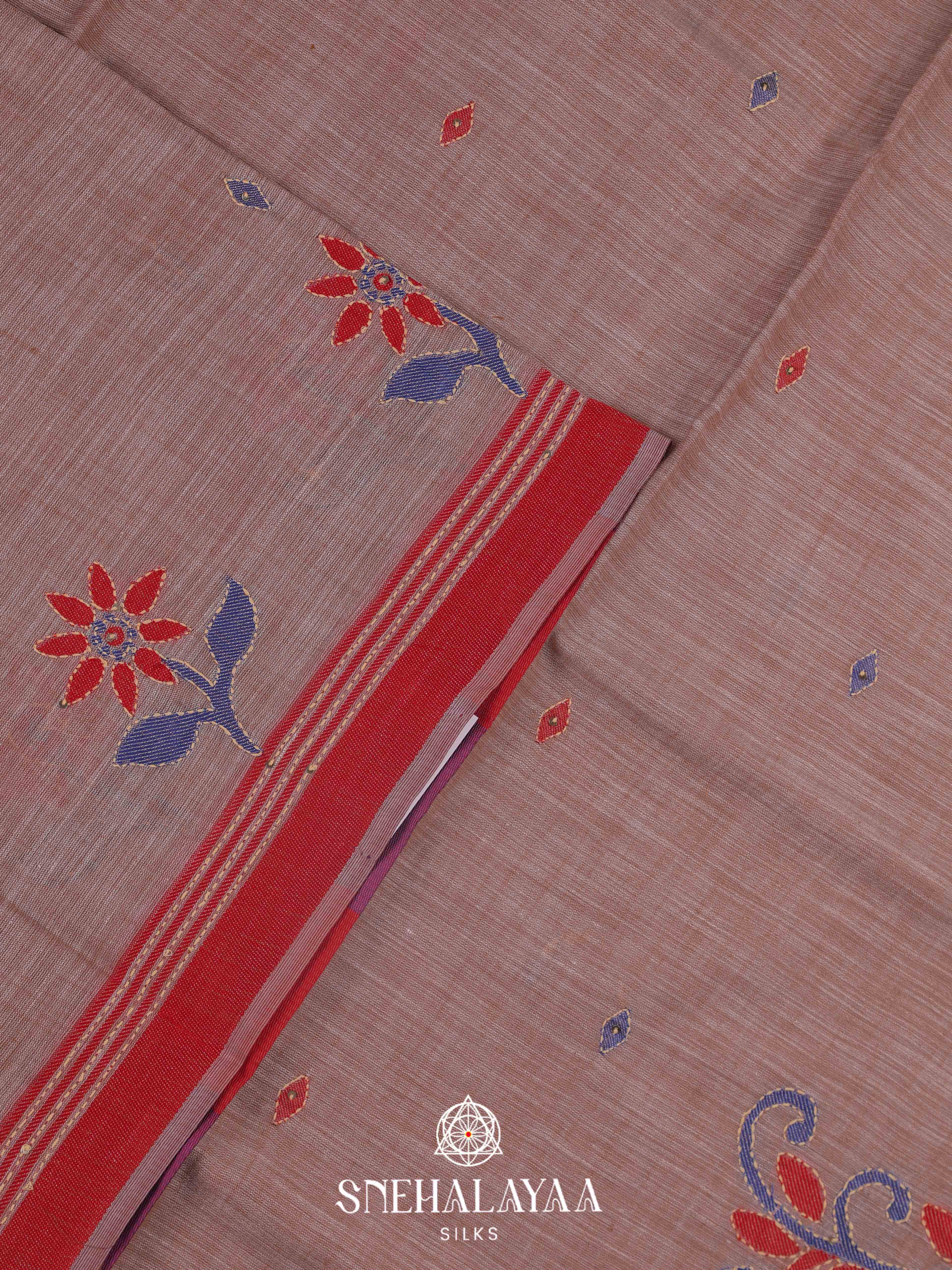 Peach Linen Embroidery Saree