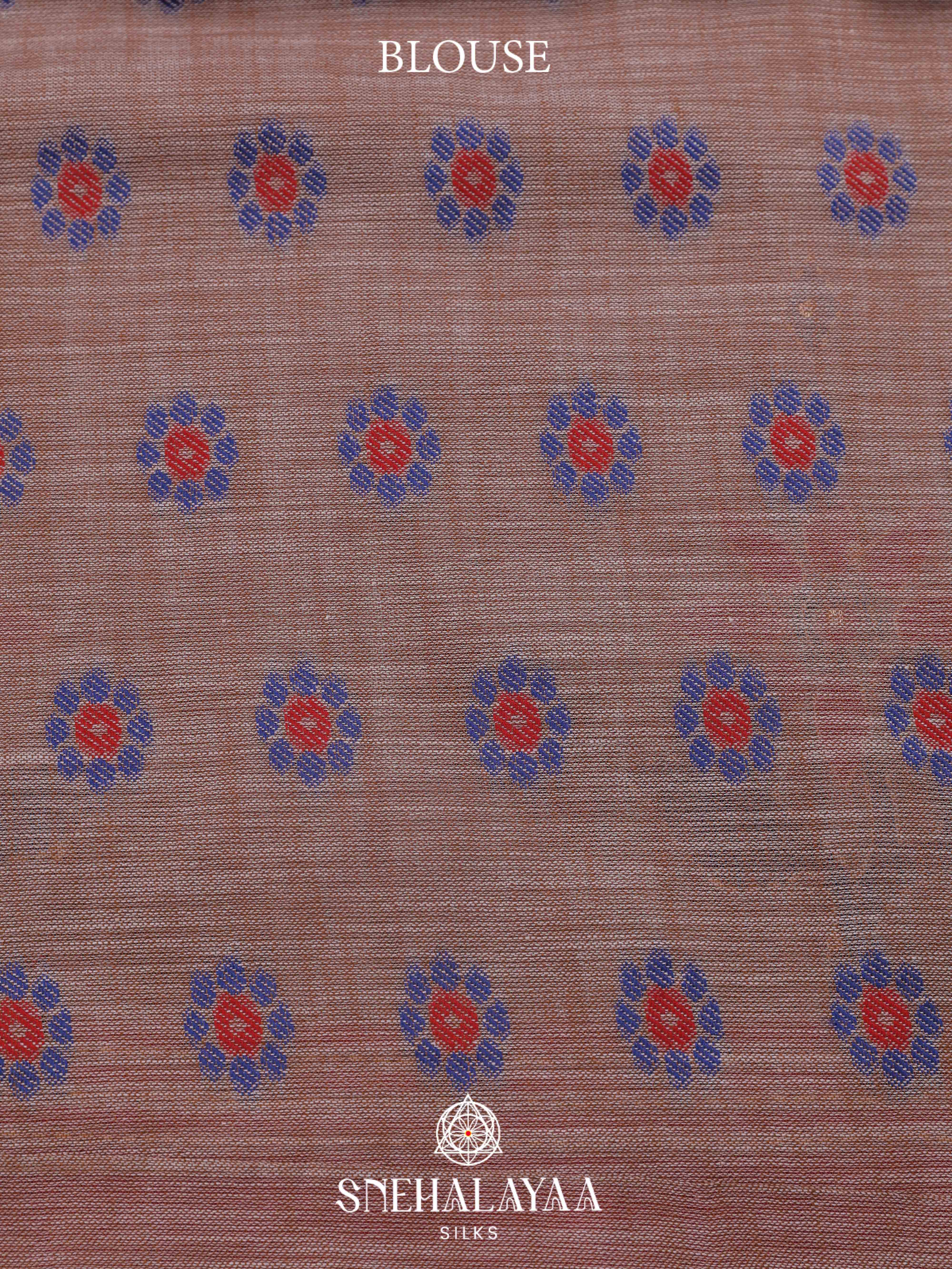Peach Linen Embroidery Saree