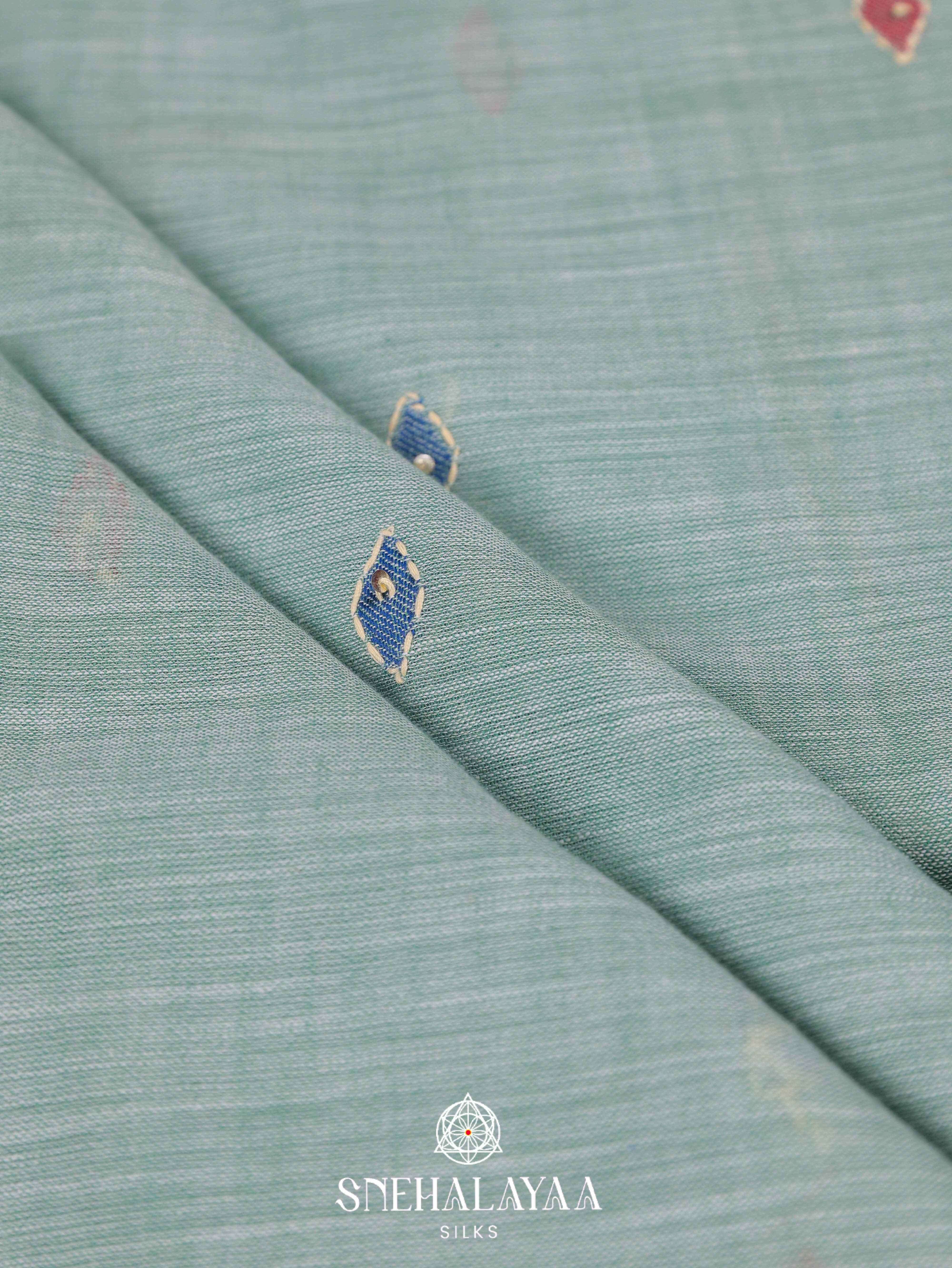 Blue  Linen Embroidery Saree