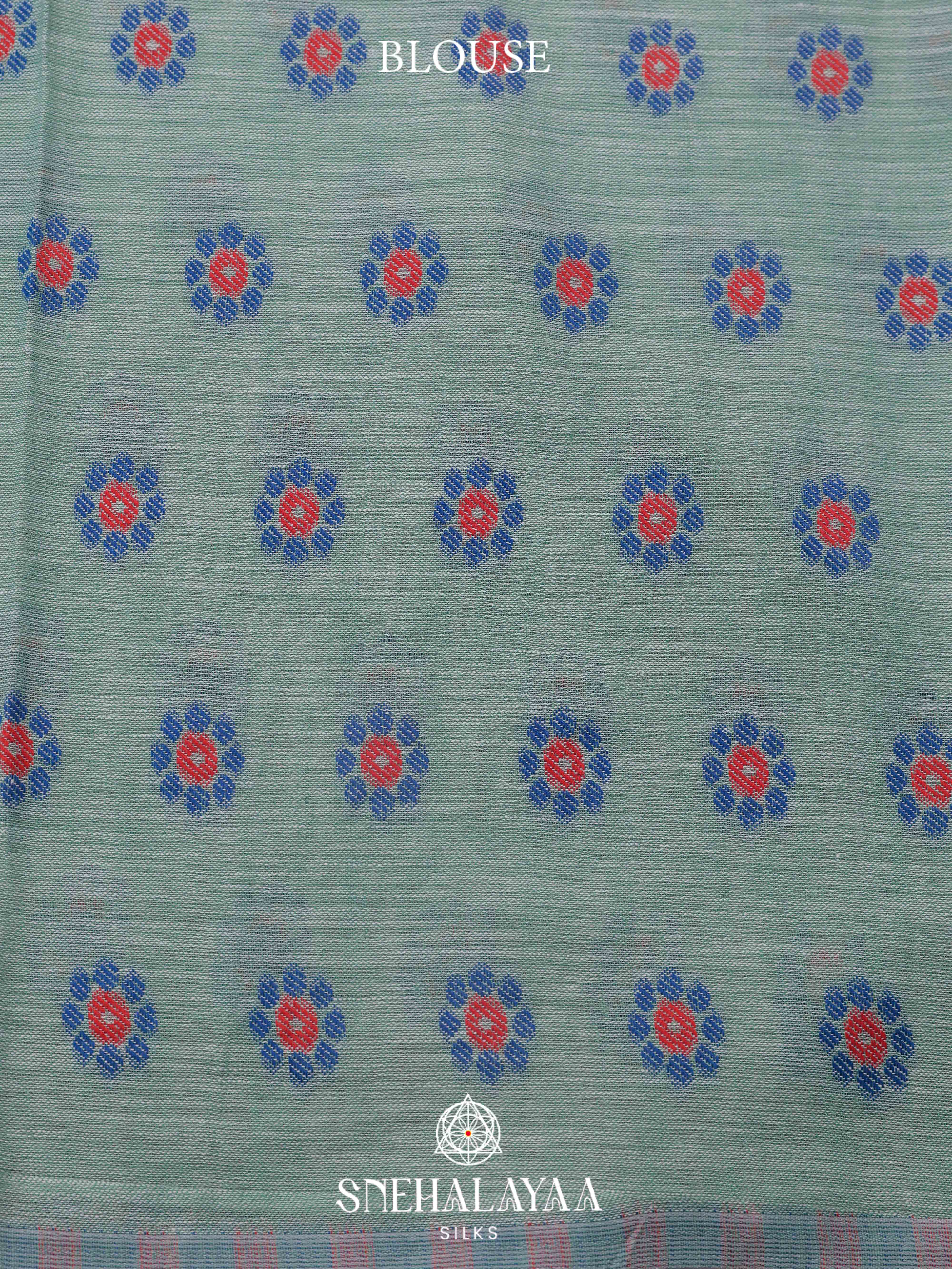 Blue  Linen Embroidery Saree