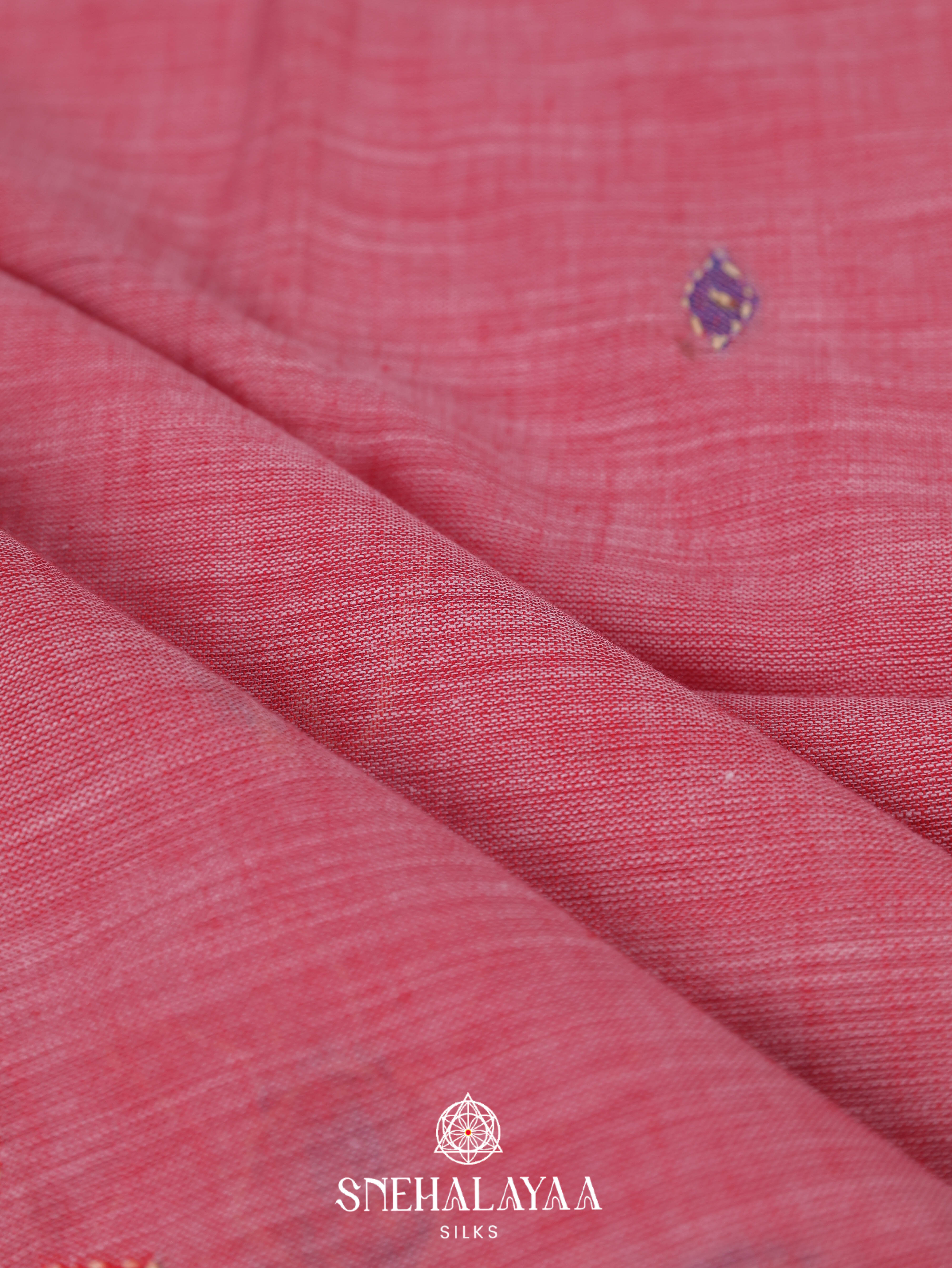 Pink Linen Embroidery Saree