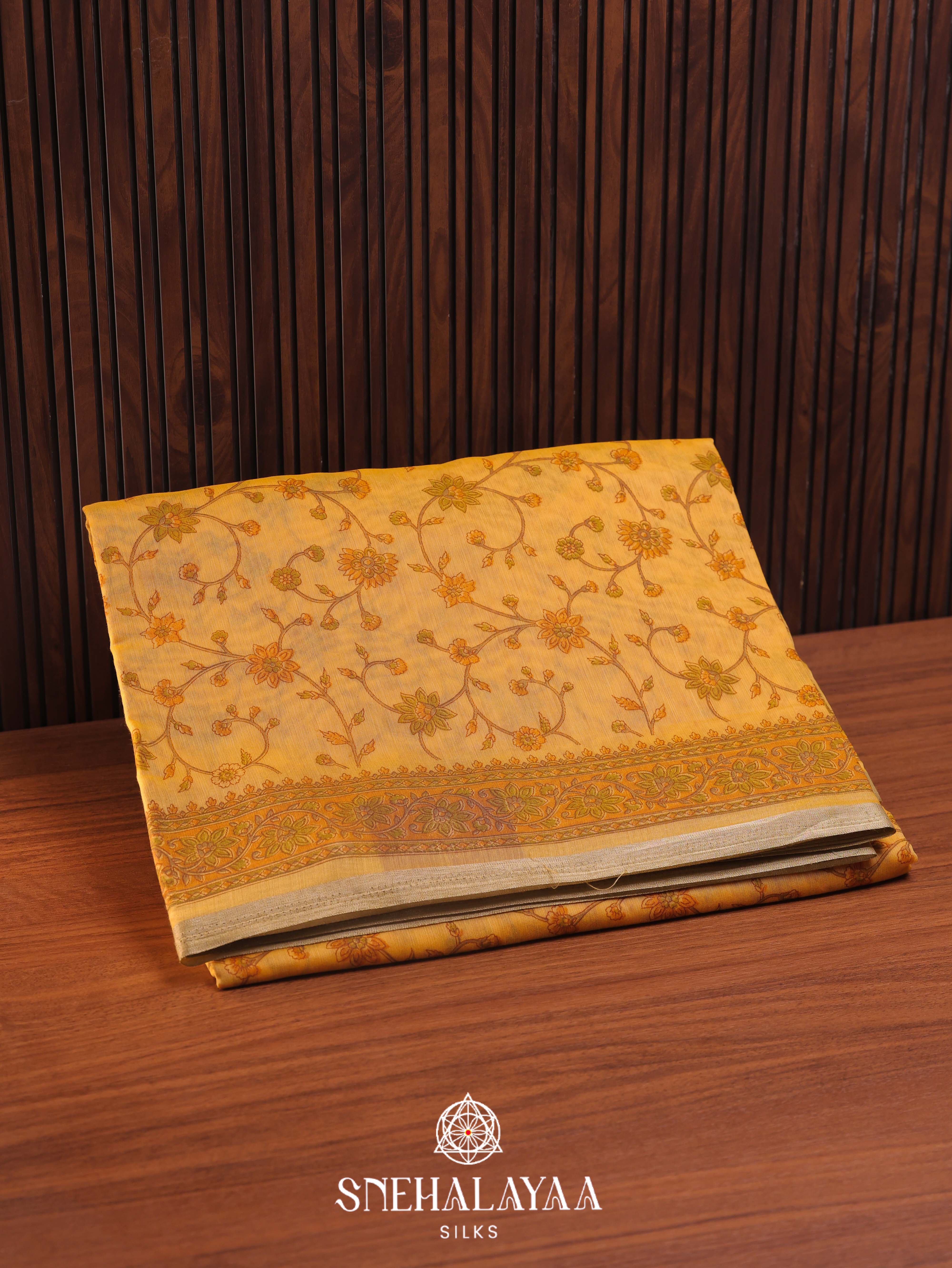 Mango Yelow Printed Linen Saree