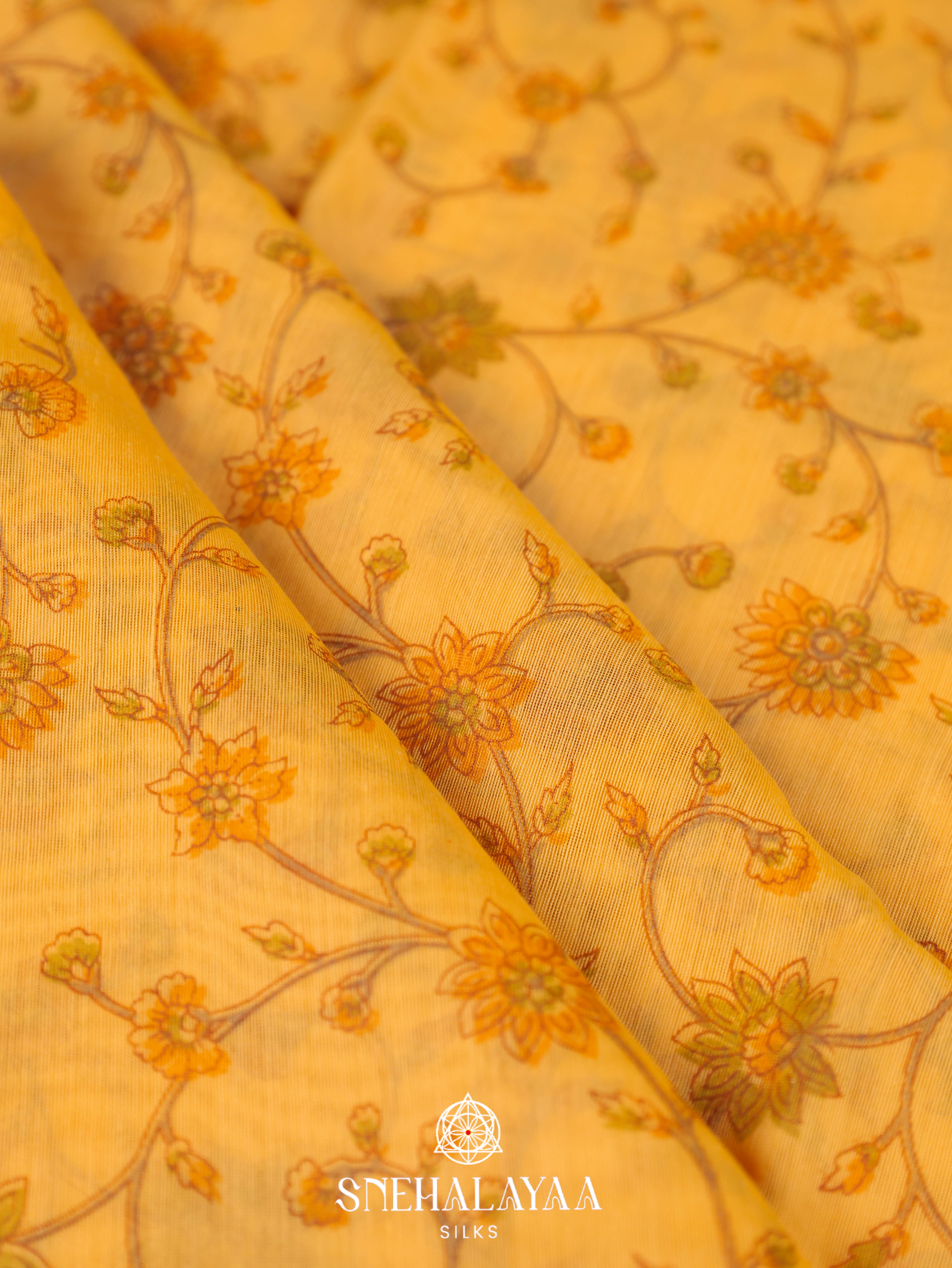 Mango Yelow Printed Linen Saree
