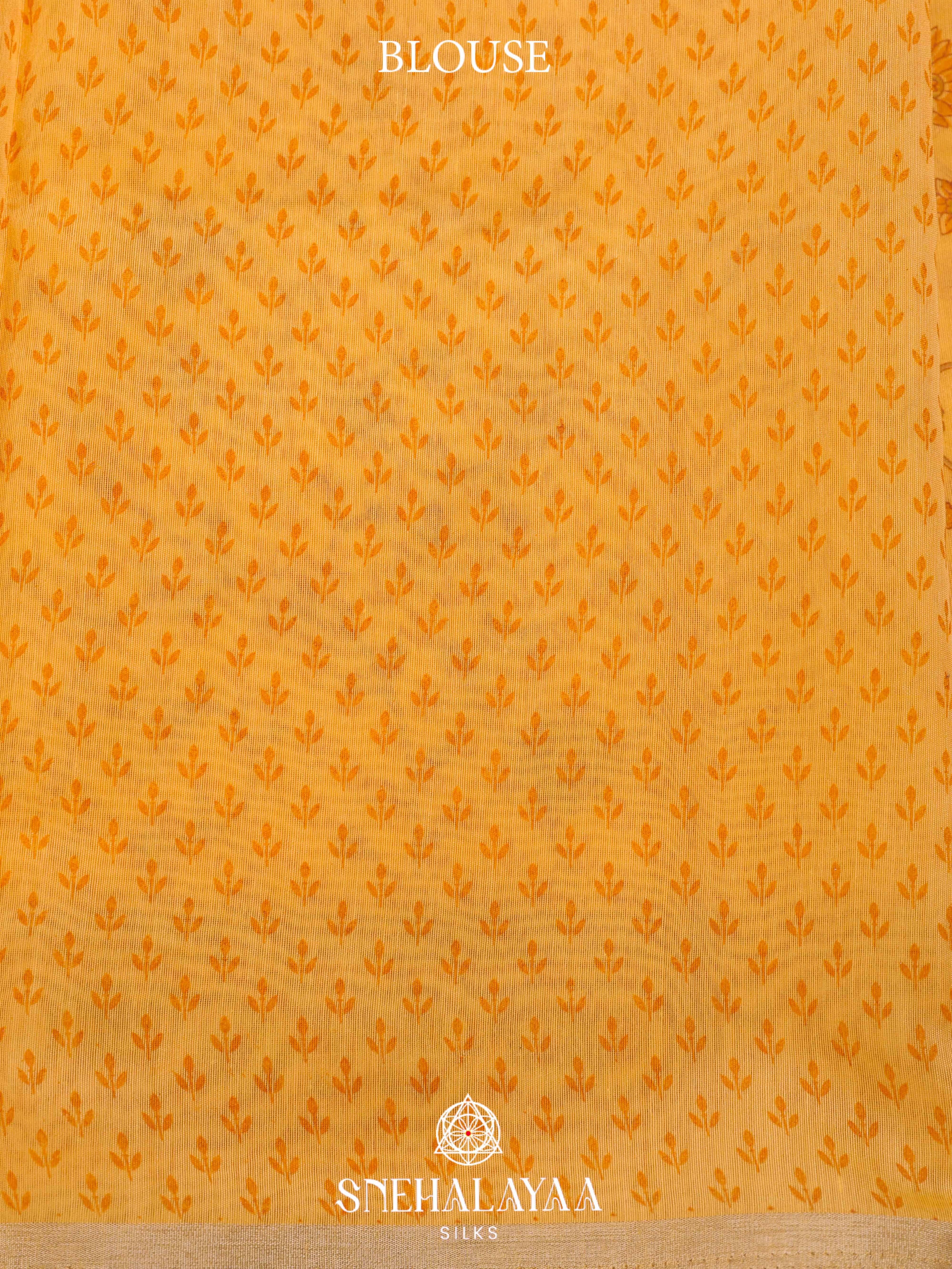 Mango Yelow Printed Linen Saree