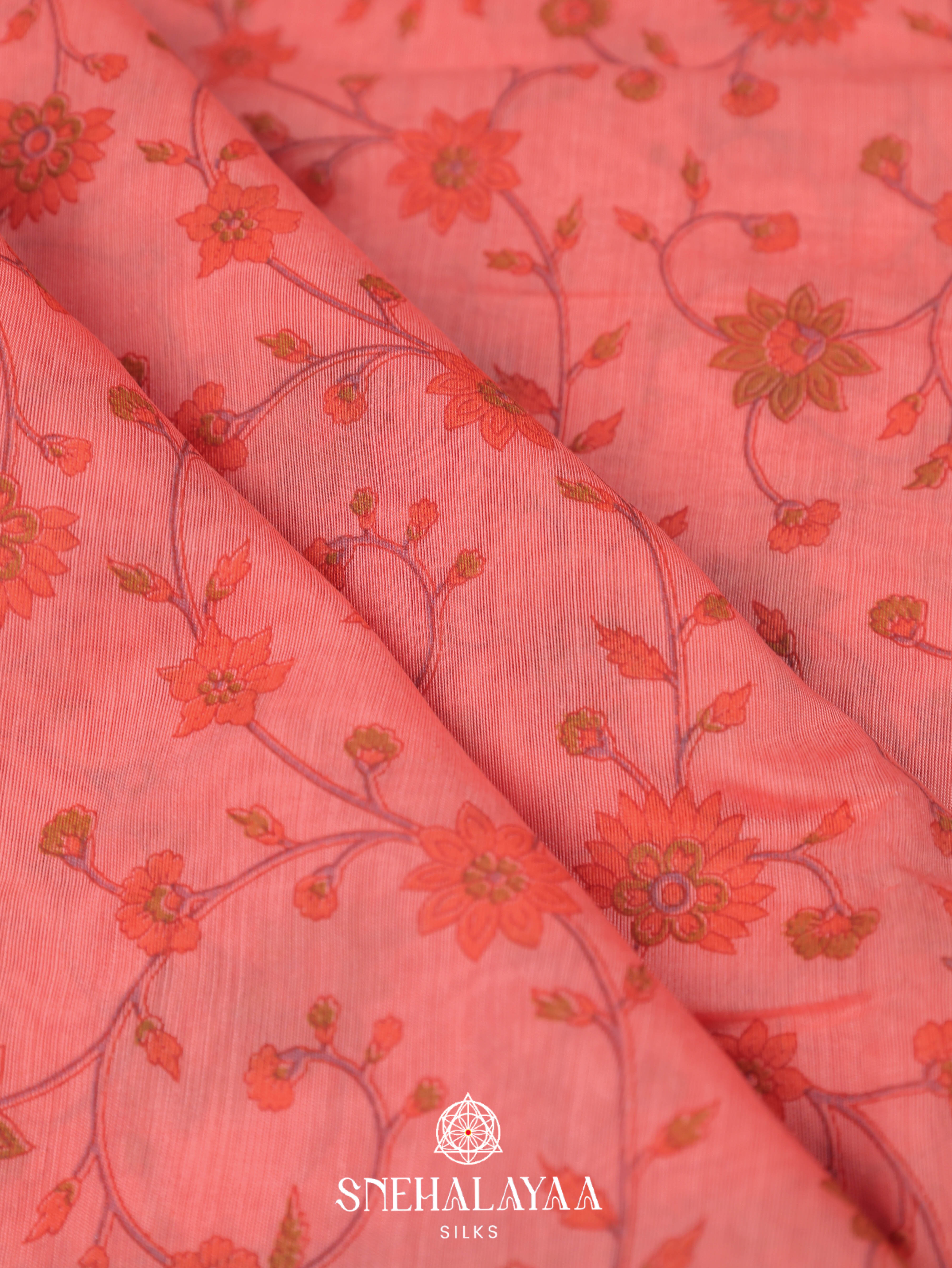 Peach Printed Linen Saree