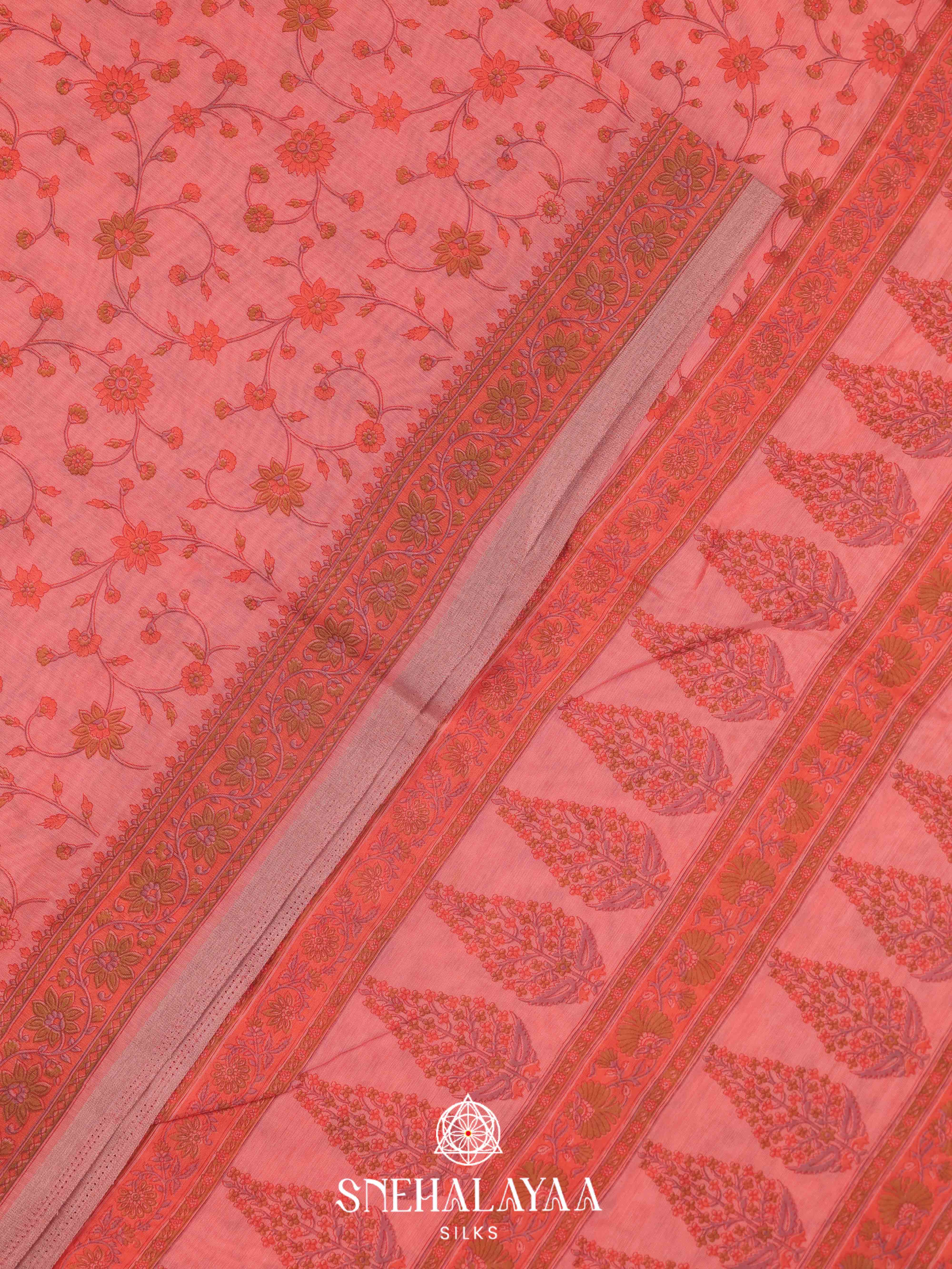 Peach Printed Linen Saree