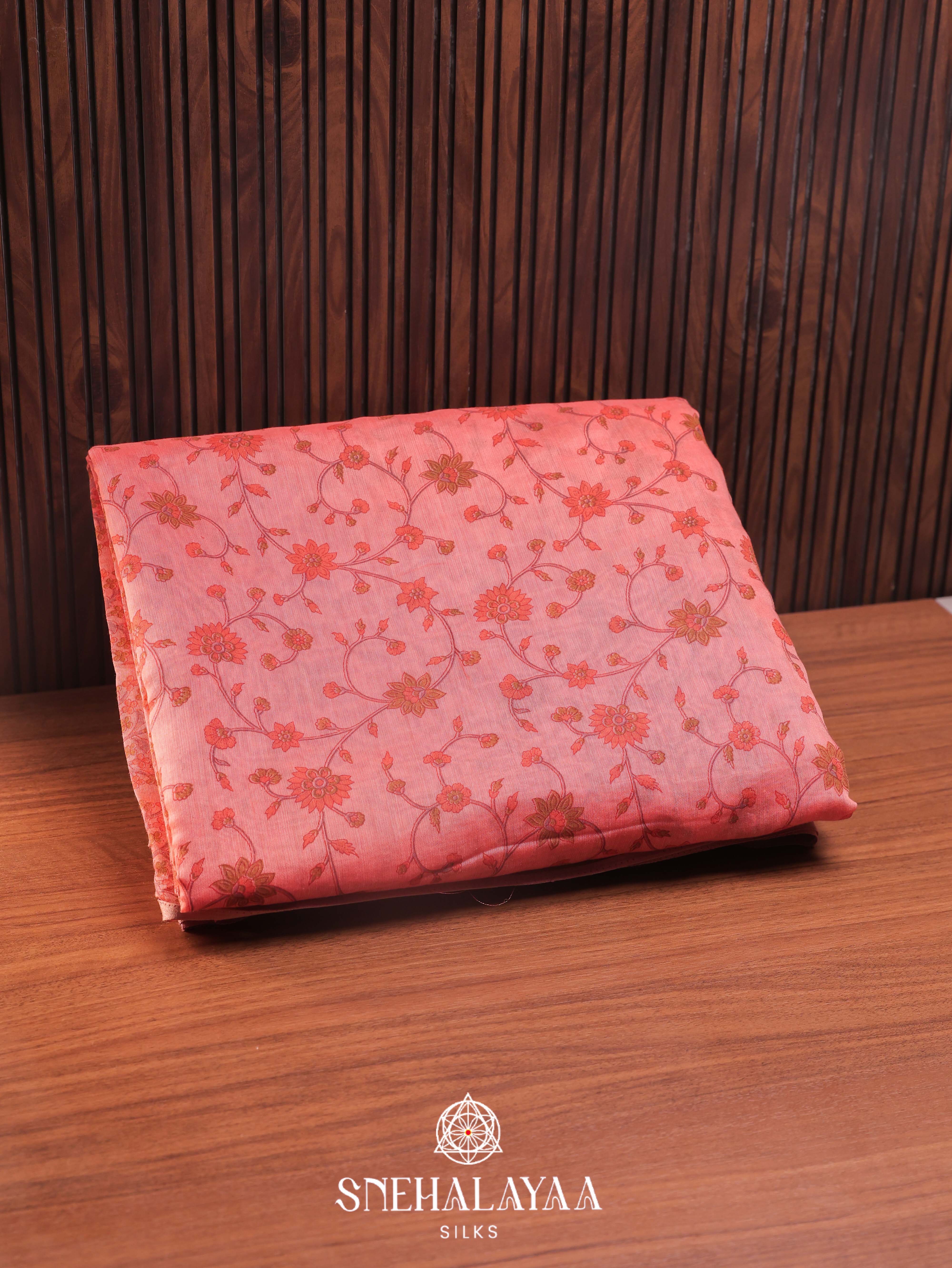 Peach Printed Linen Saree