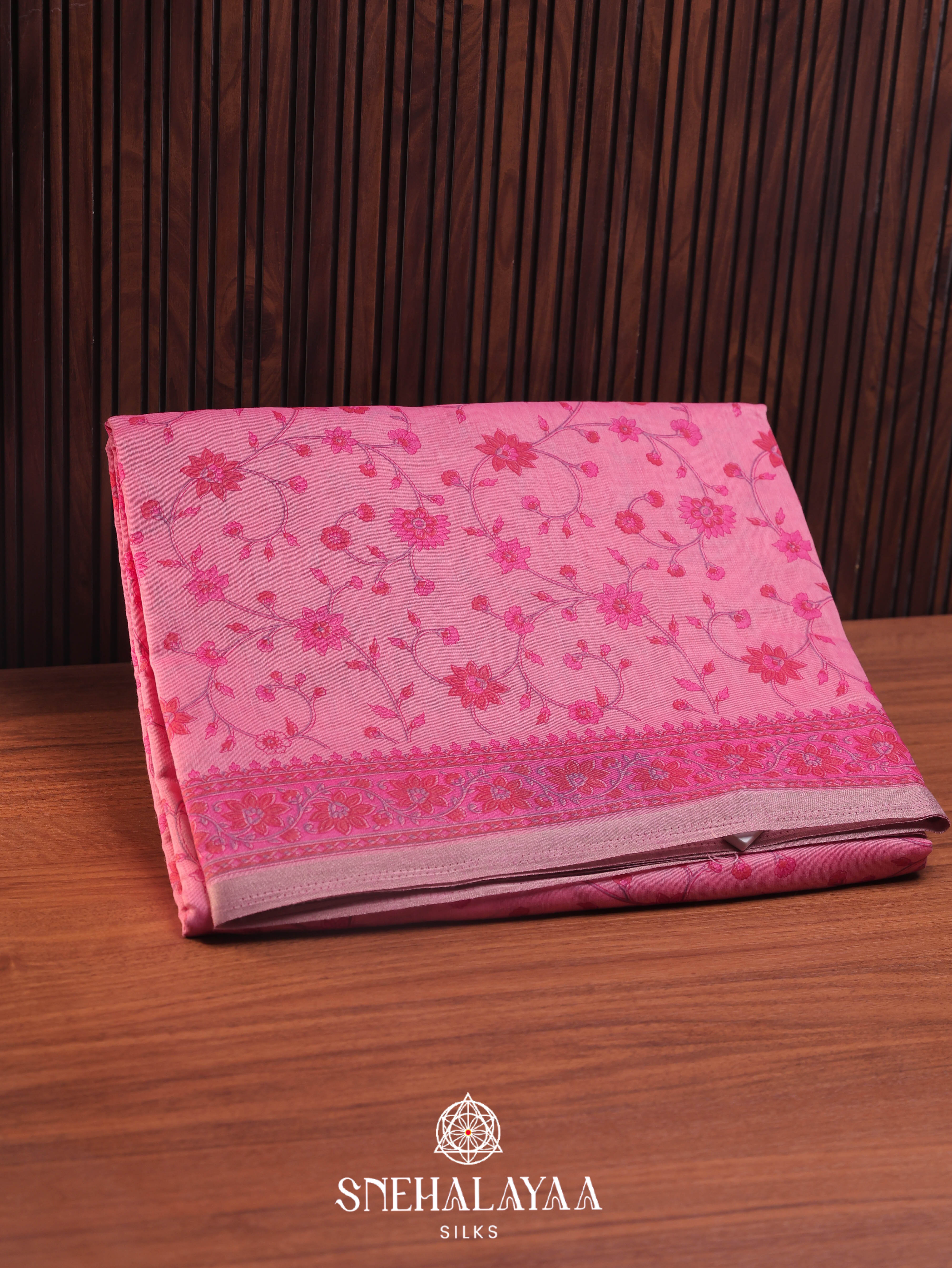 Pink Printed Linen Saree