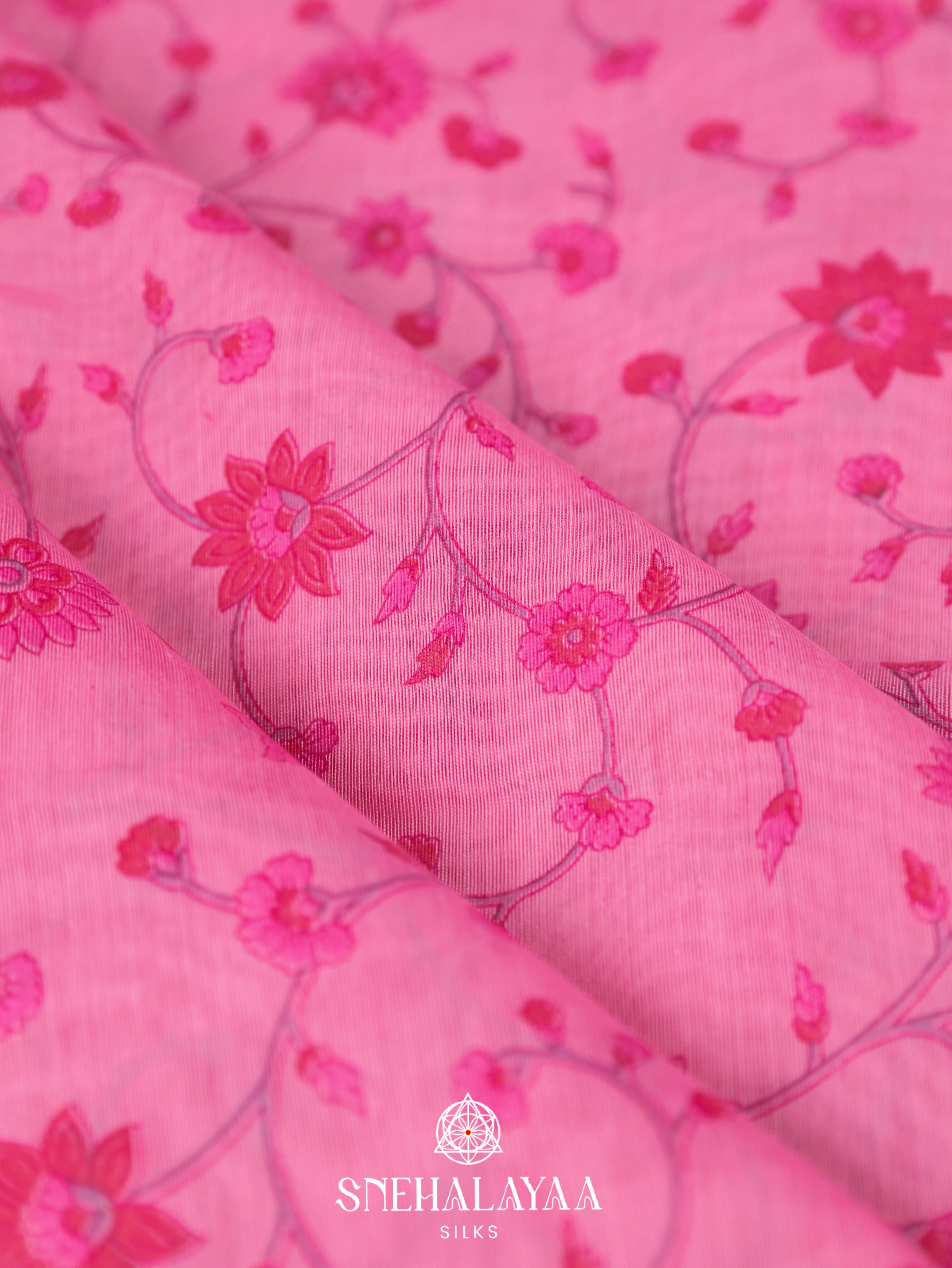 Pink Printed Linen Saree