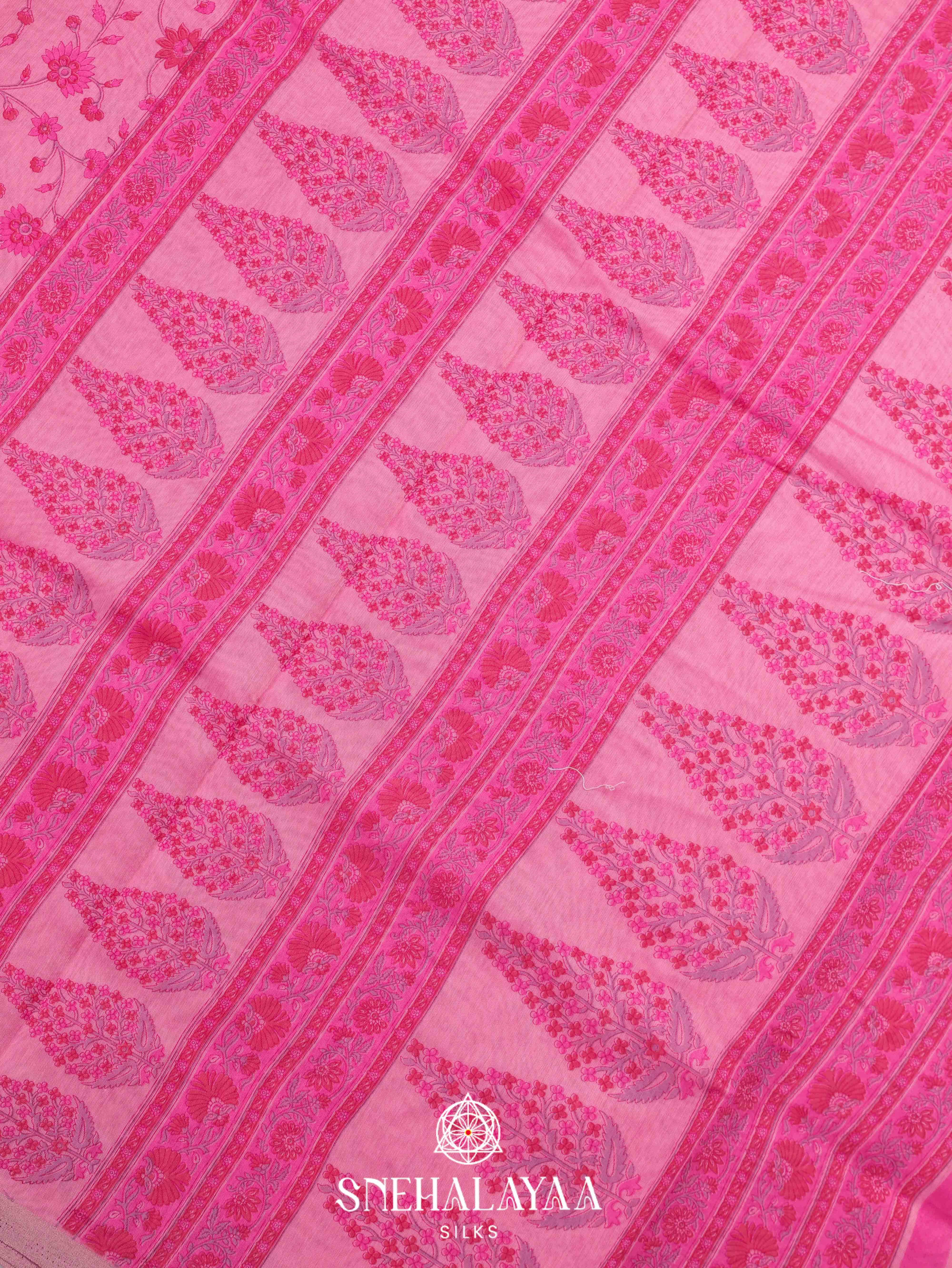 Pink Printed Linen Saree