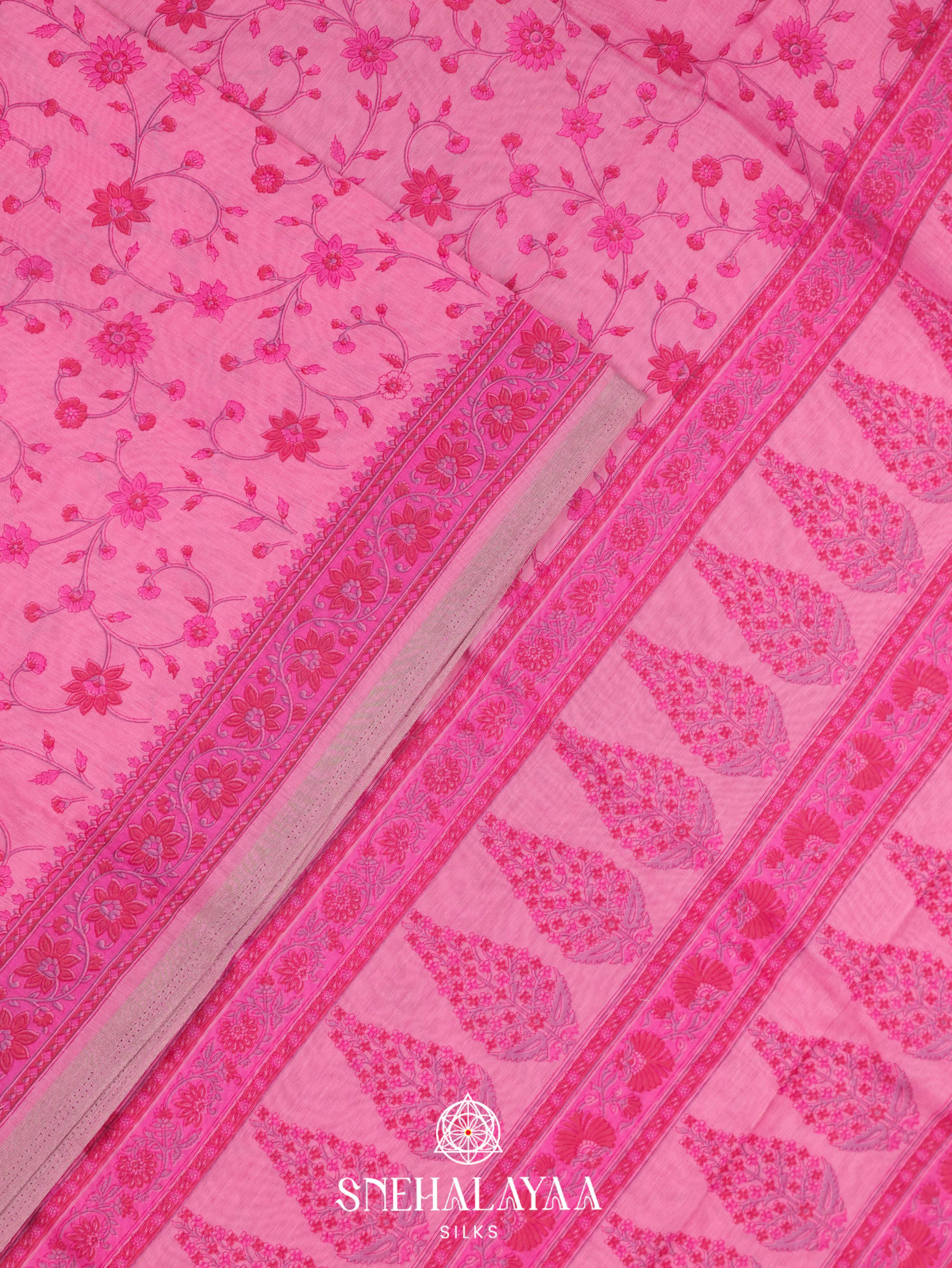 Pink Printed Linen Saree
