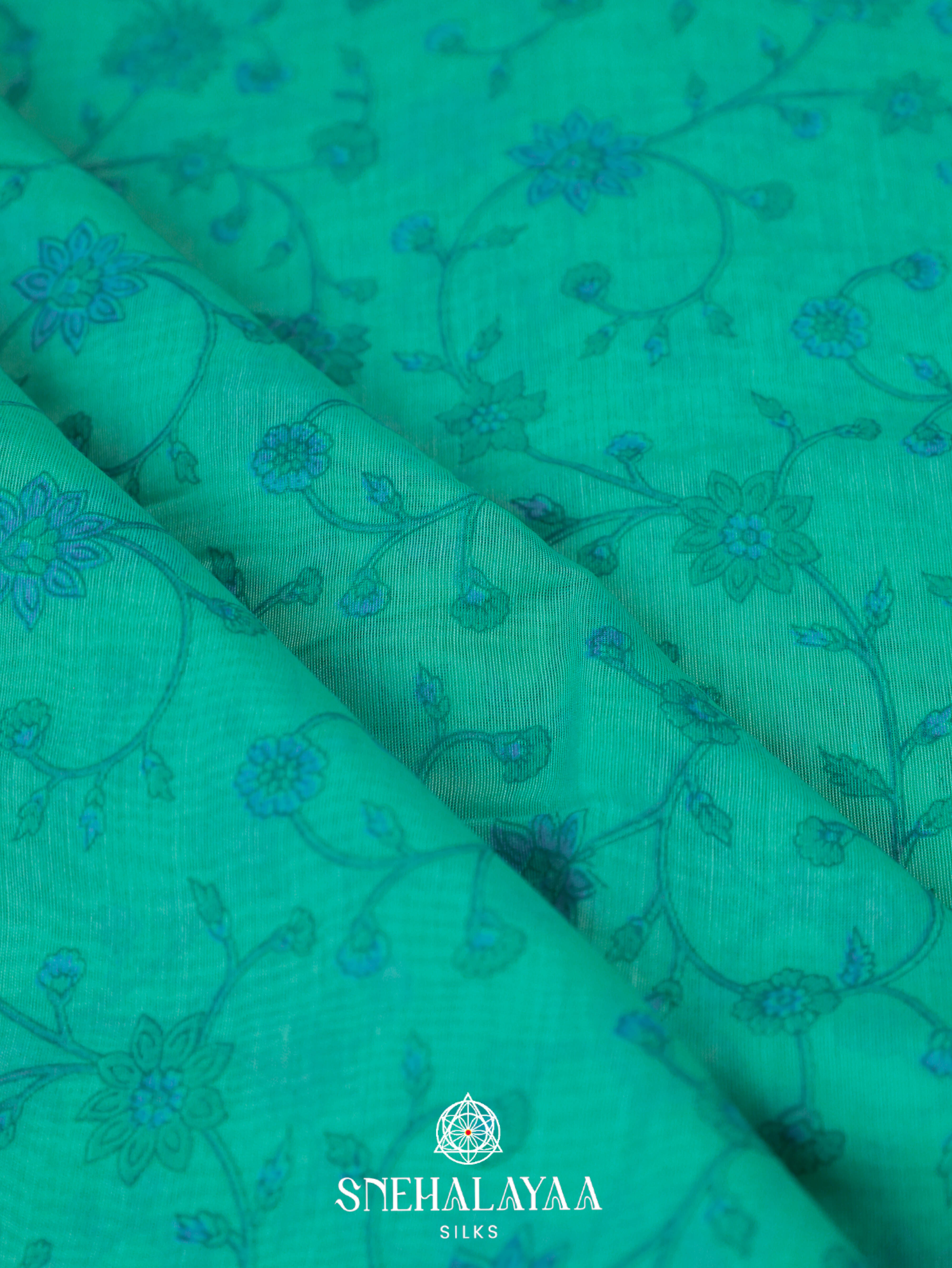 Teal Green Printed Linen Saree
