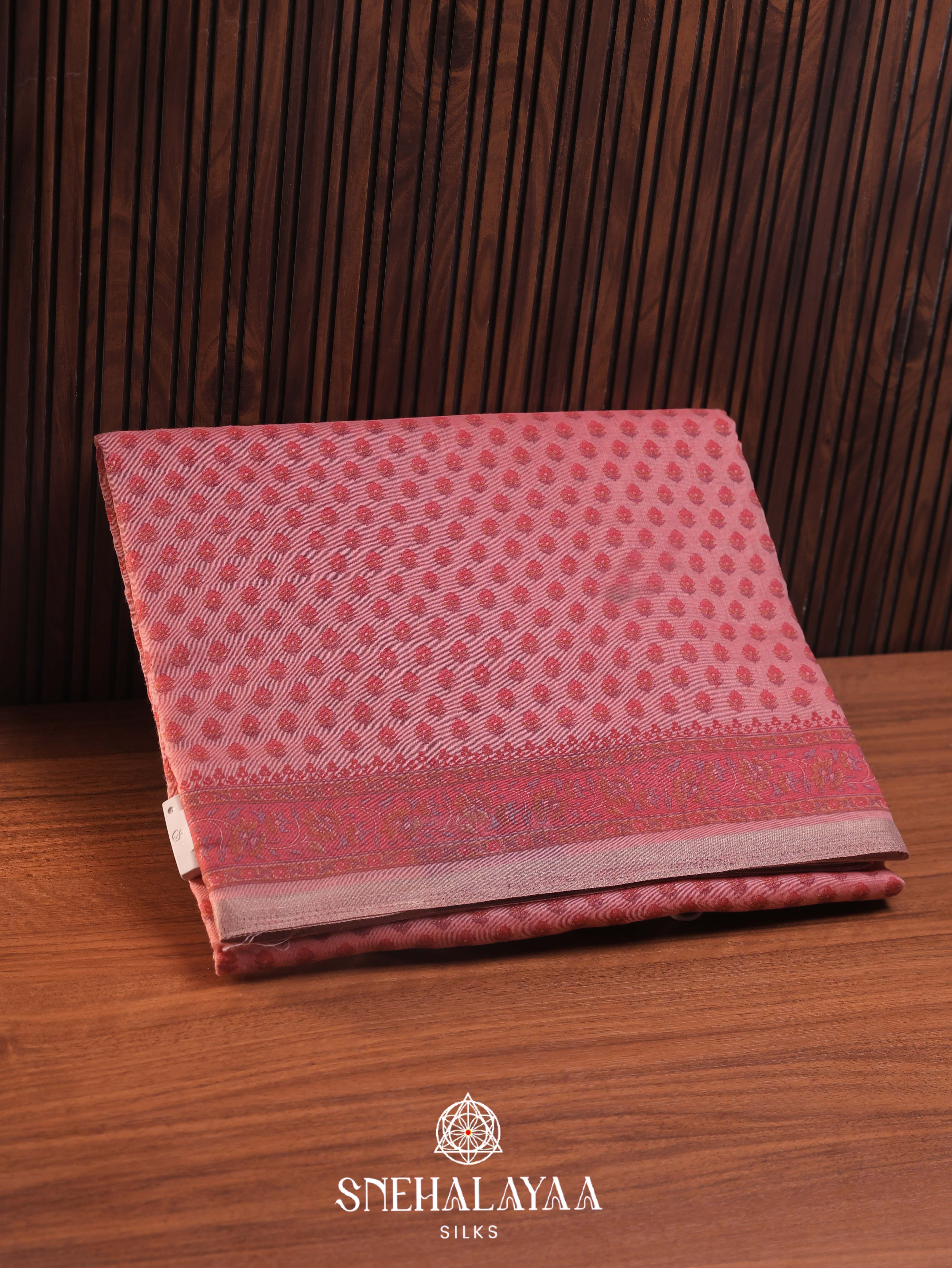 Peach Printed Linen Saree