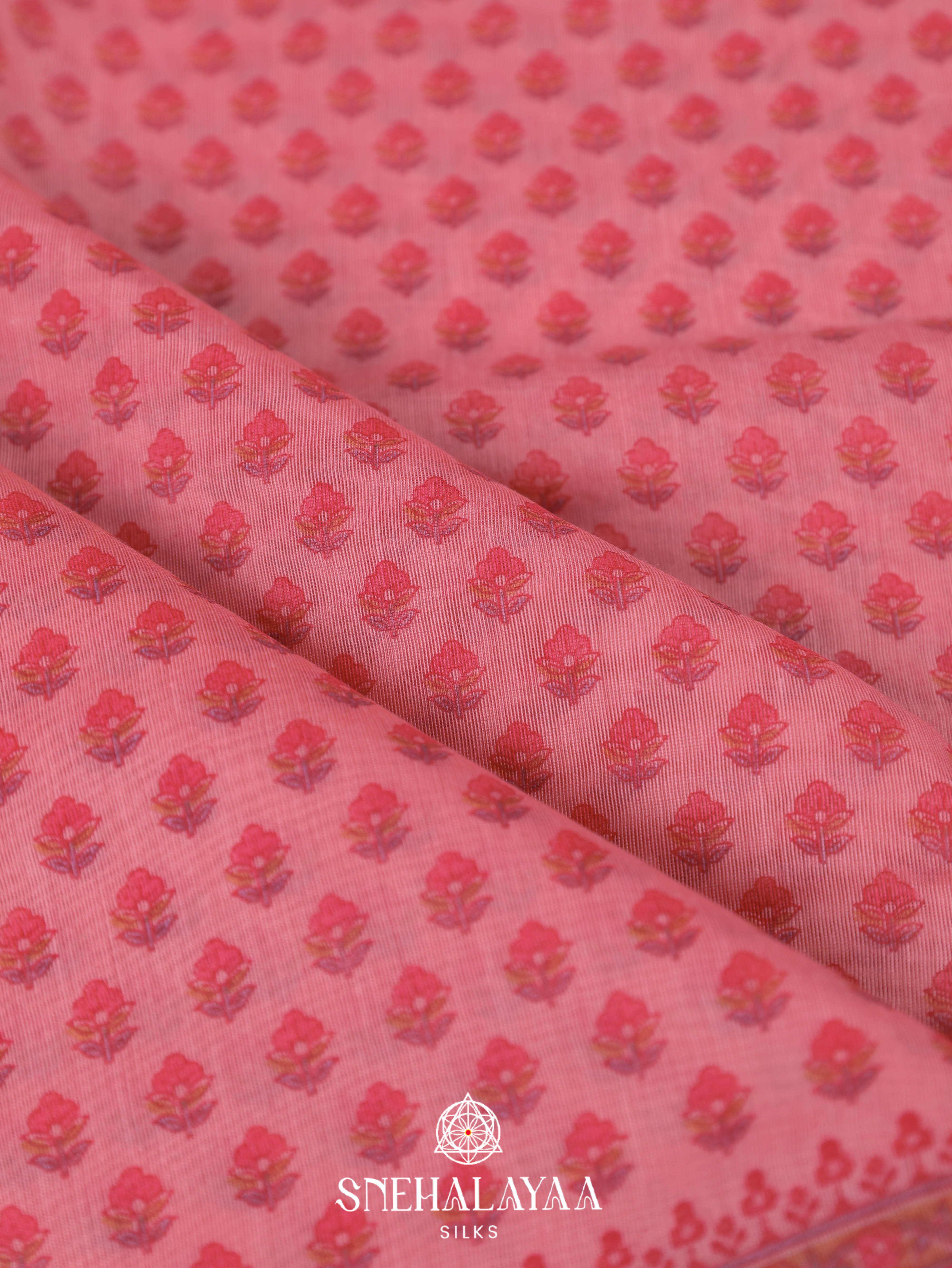 Peach Printed Linen Saree