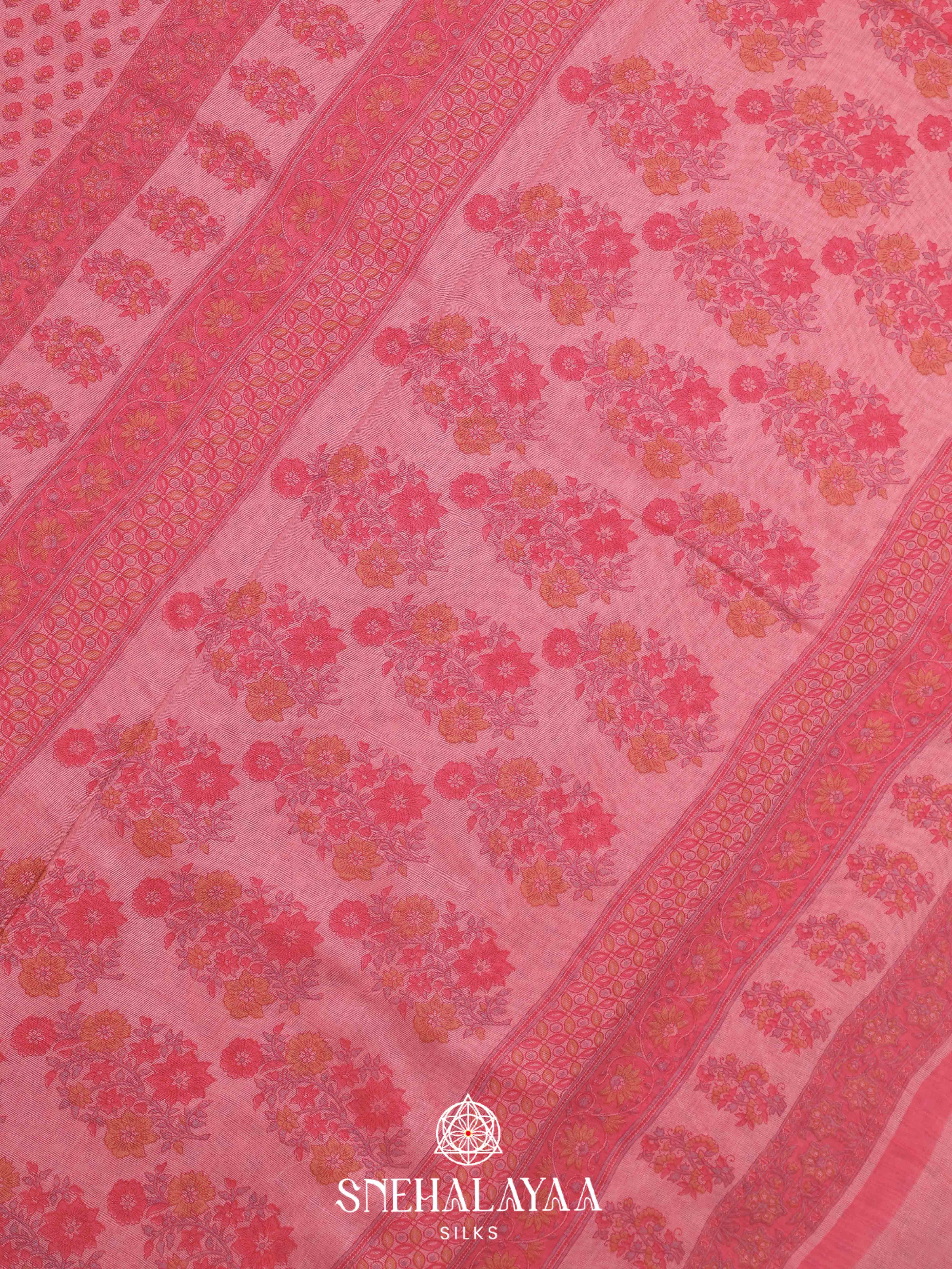 Peach Printed Linen Saree