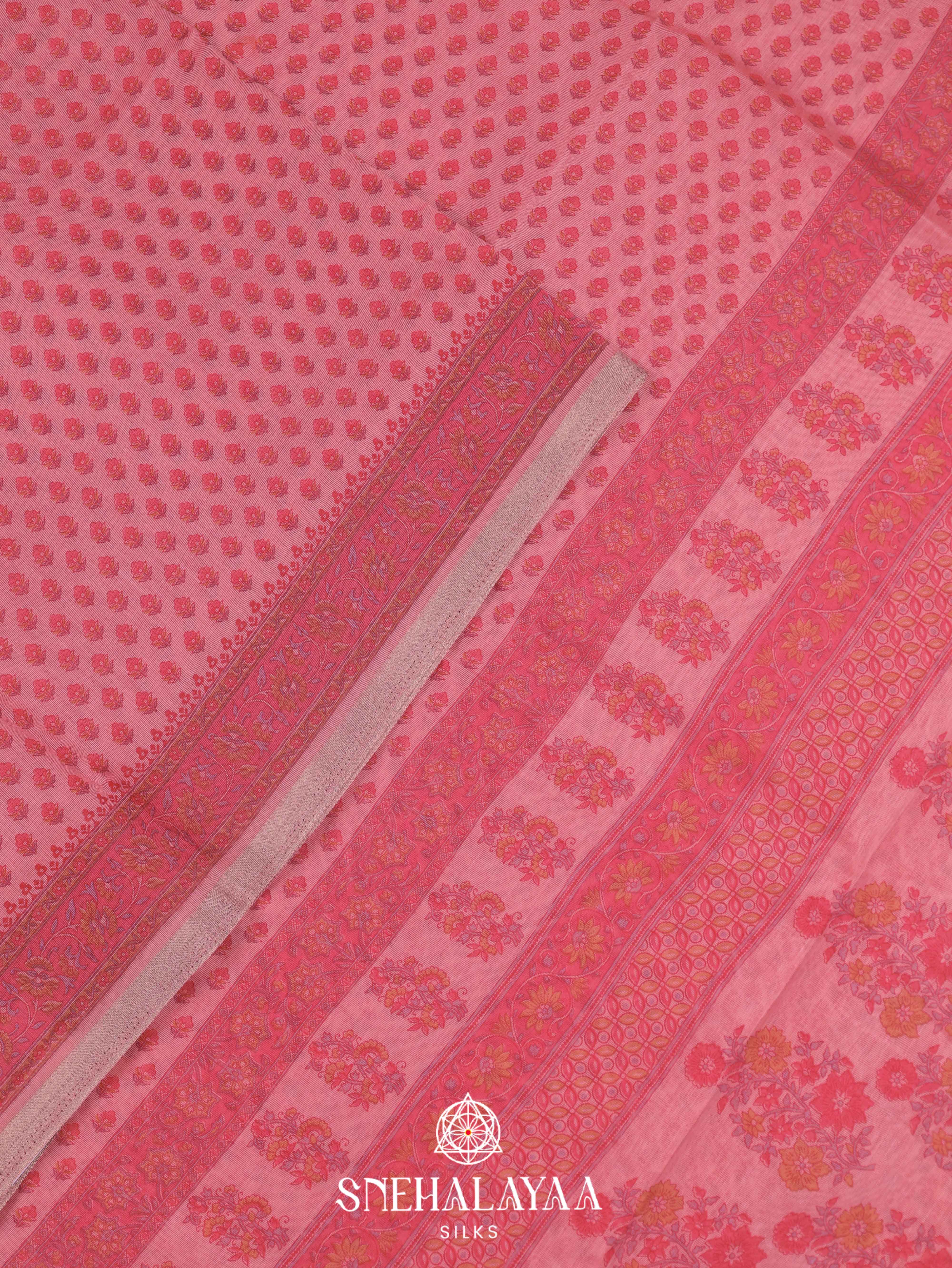 Peach Printed Linen Saree