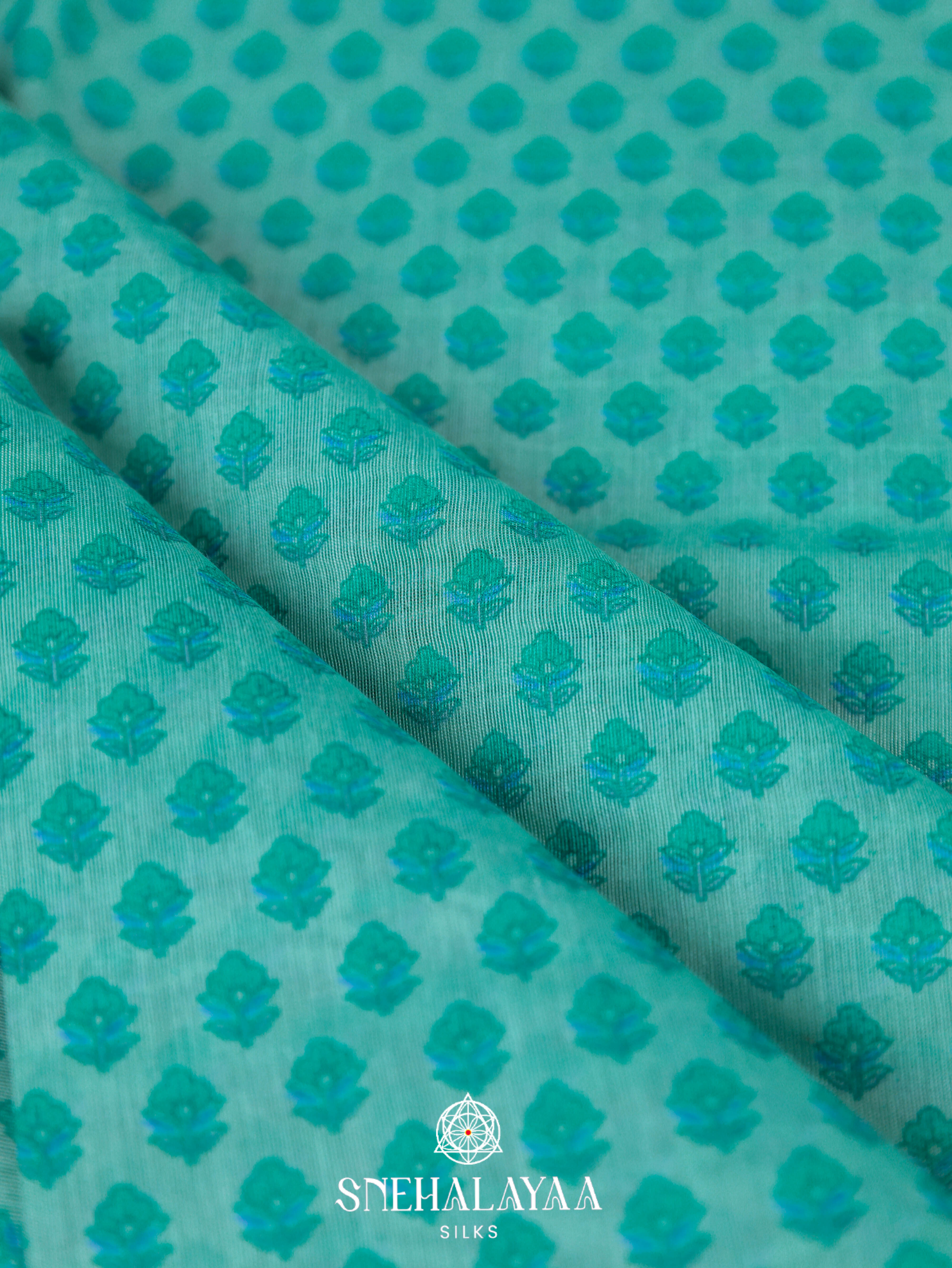 Teal Green Printed Linen Saree