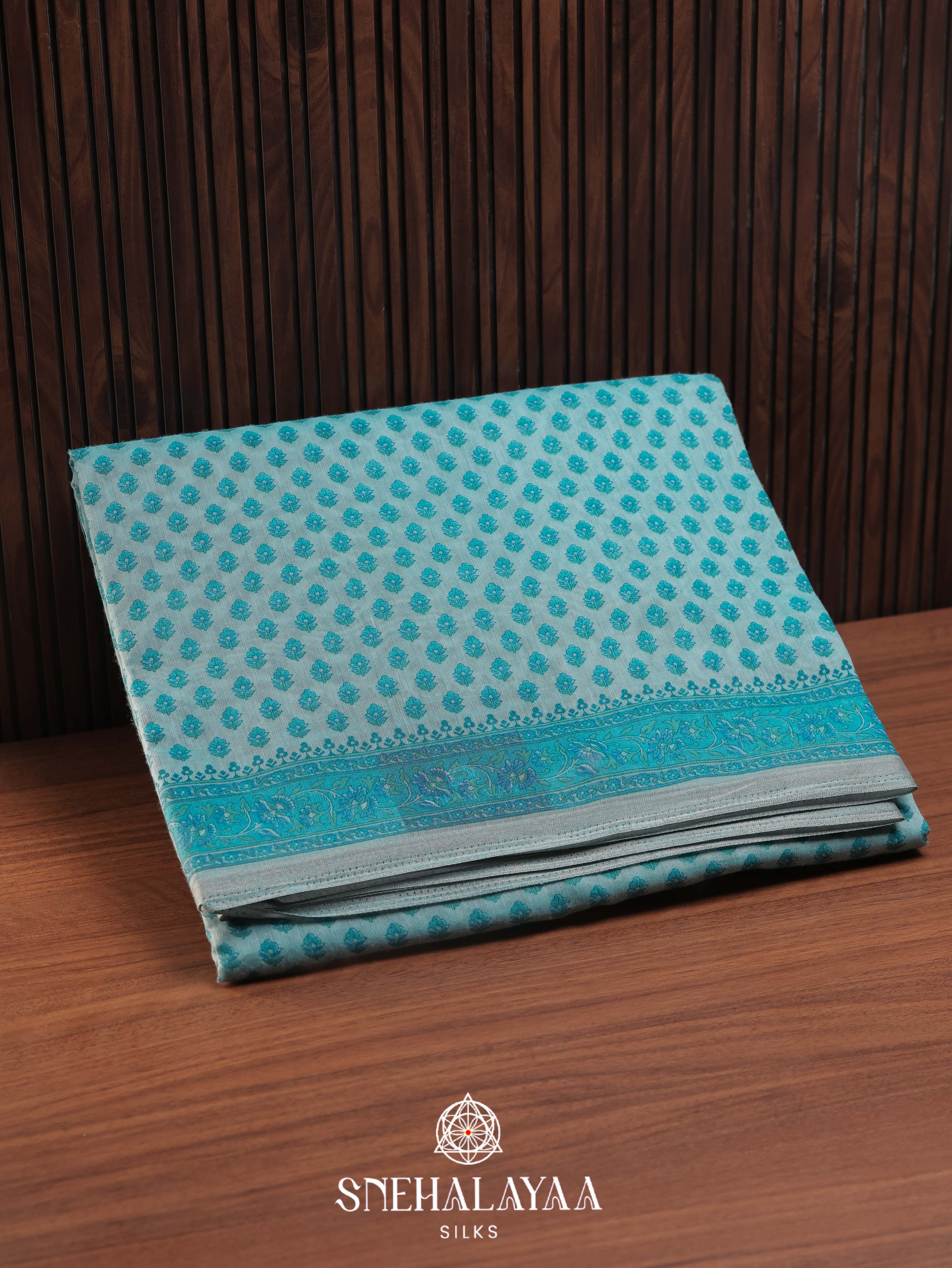 Sky Blue Printed Linen Saree