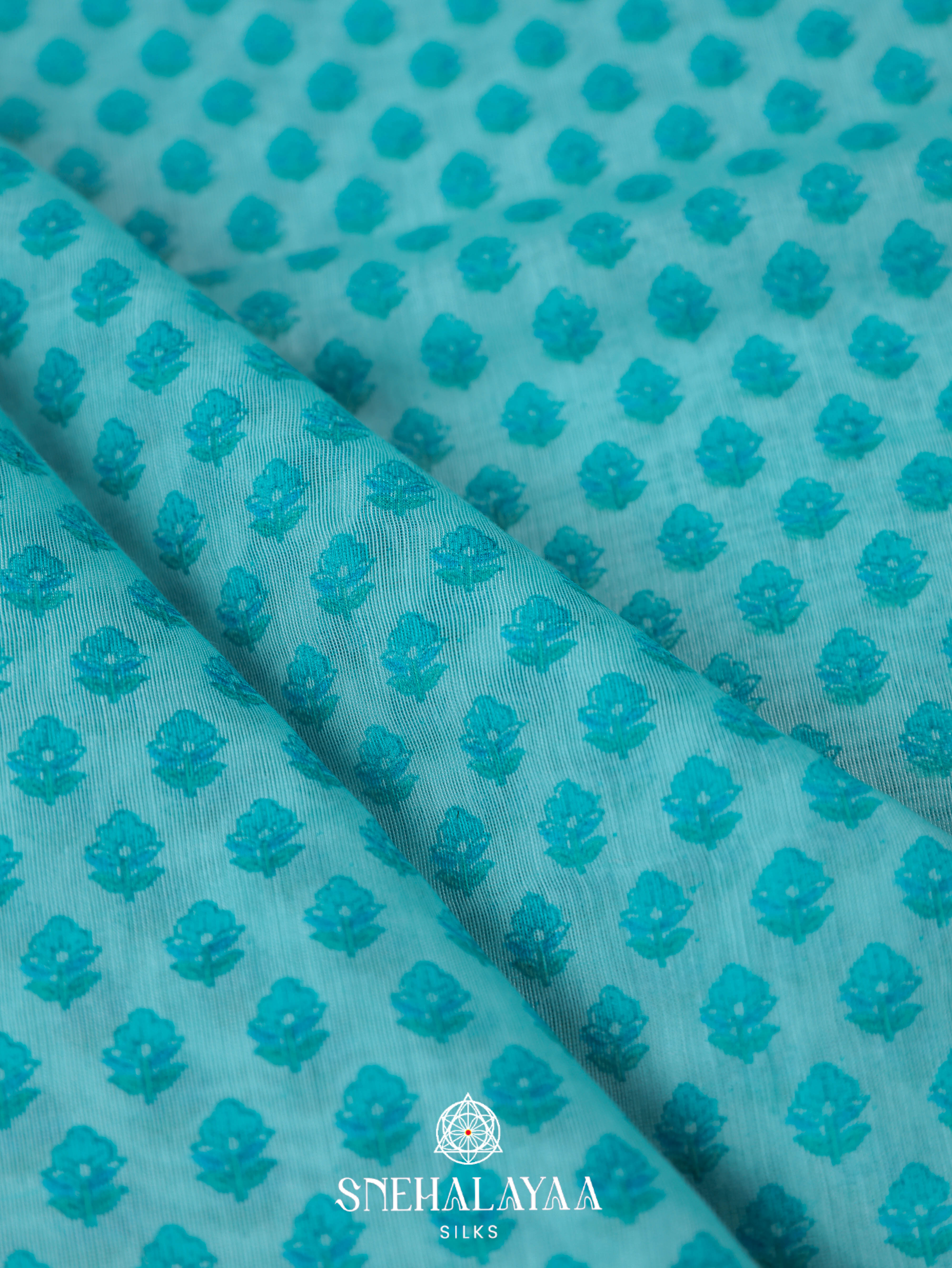 Sky Blue Printed Linen Saree