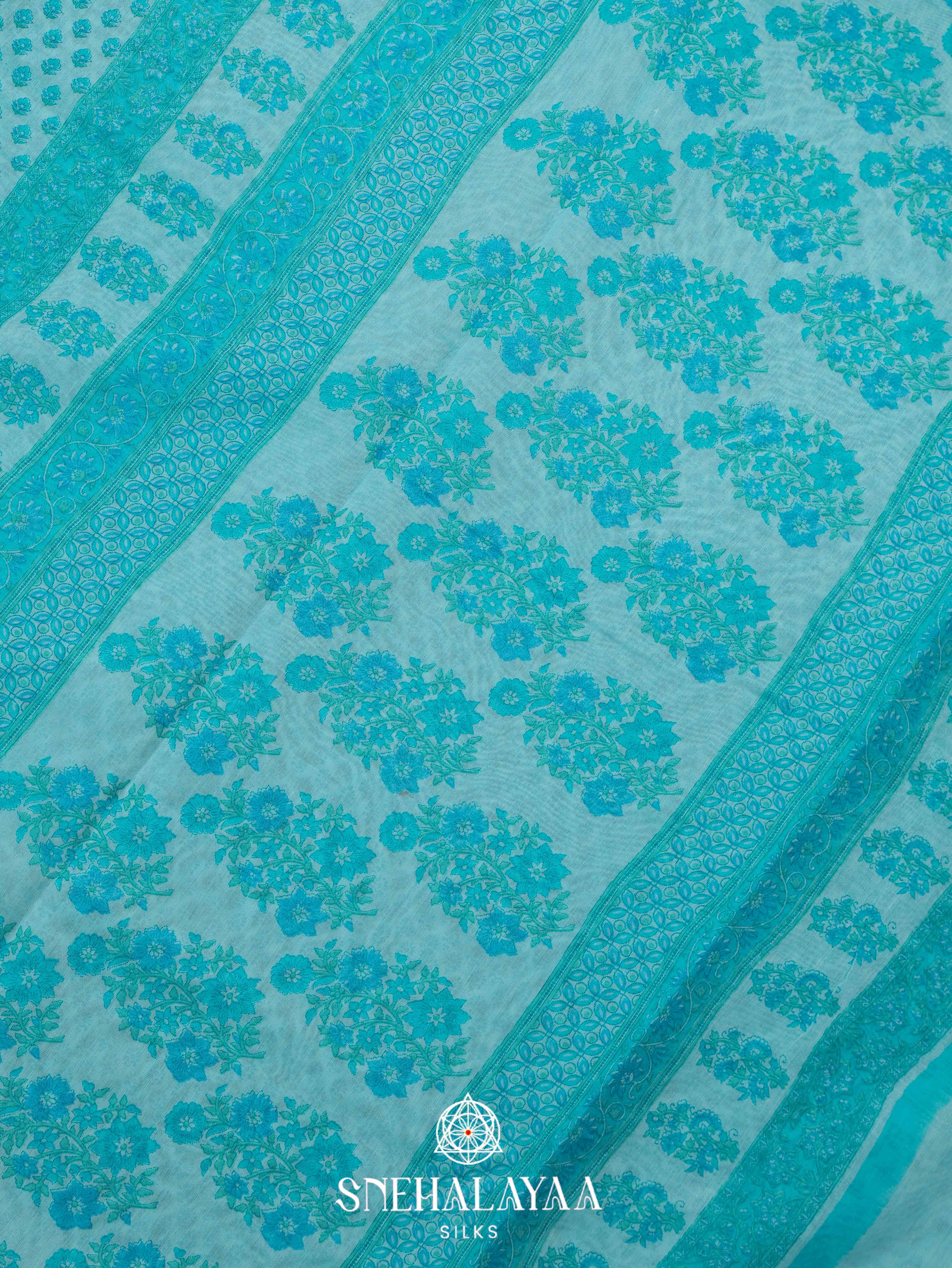 Sky Blue Printed Linen Saree