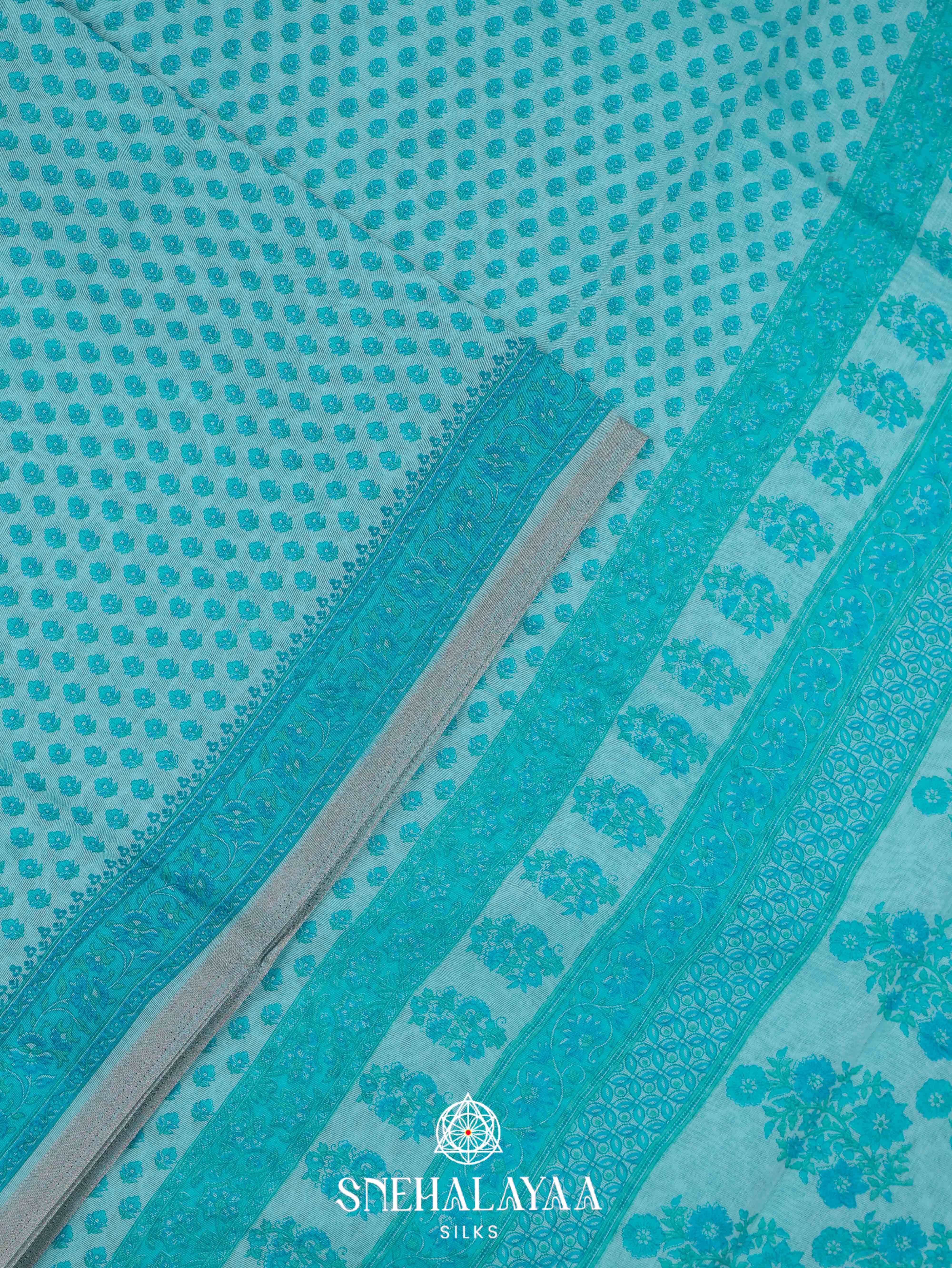 Sky Blue Printed Linen Saree