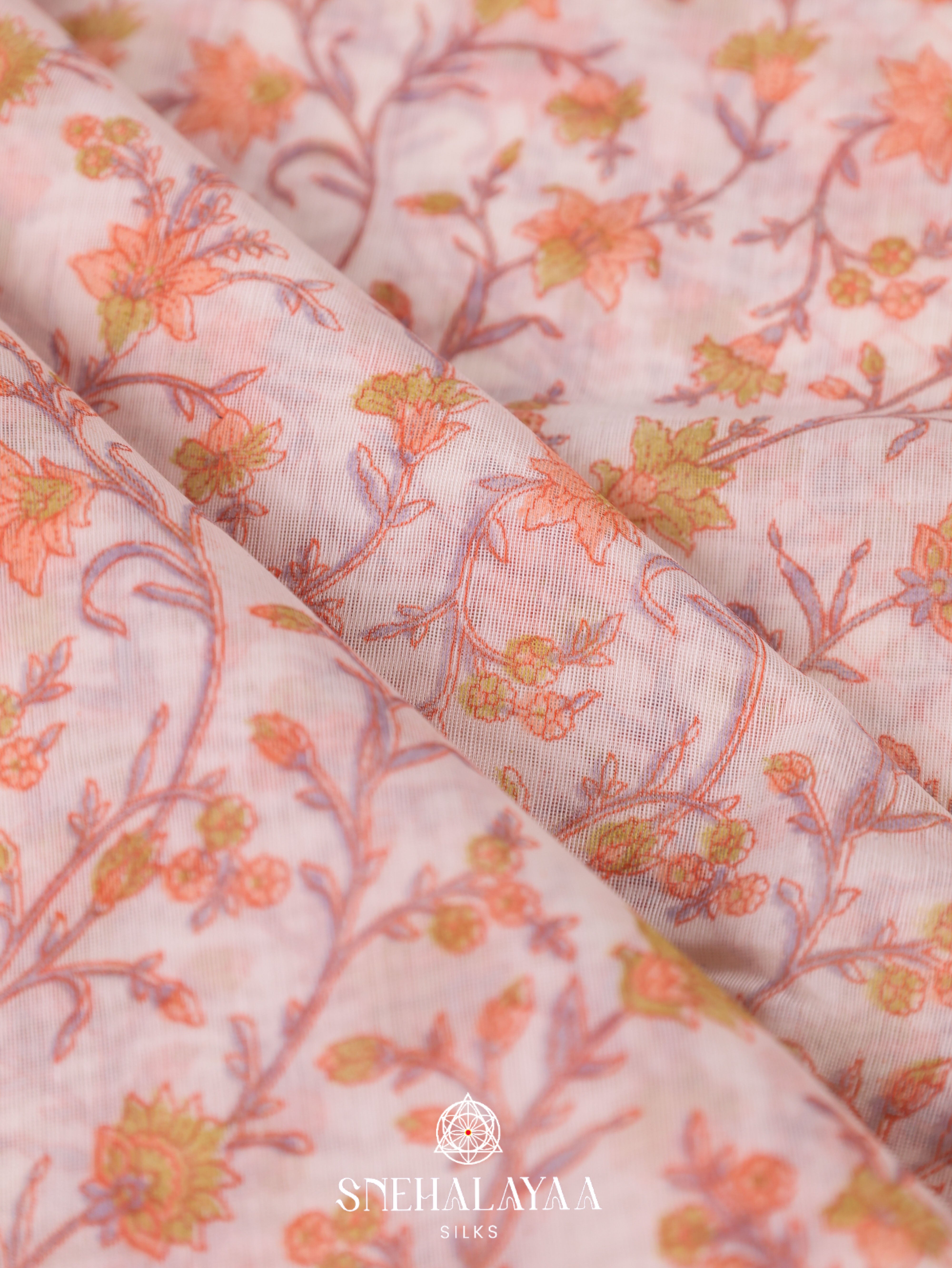 Off White Printed Linen Saree