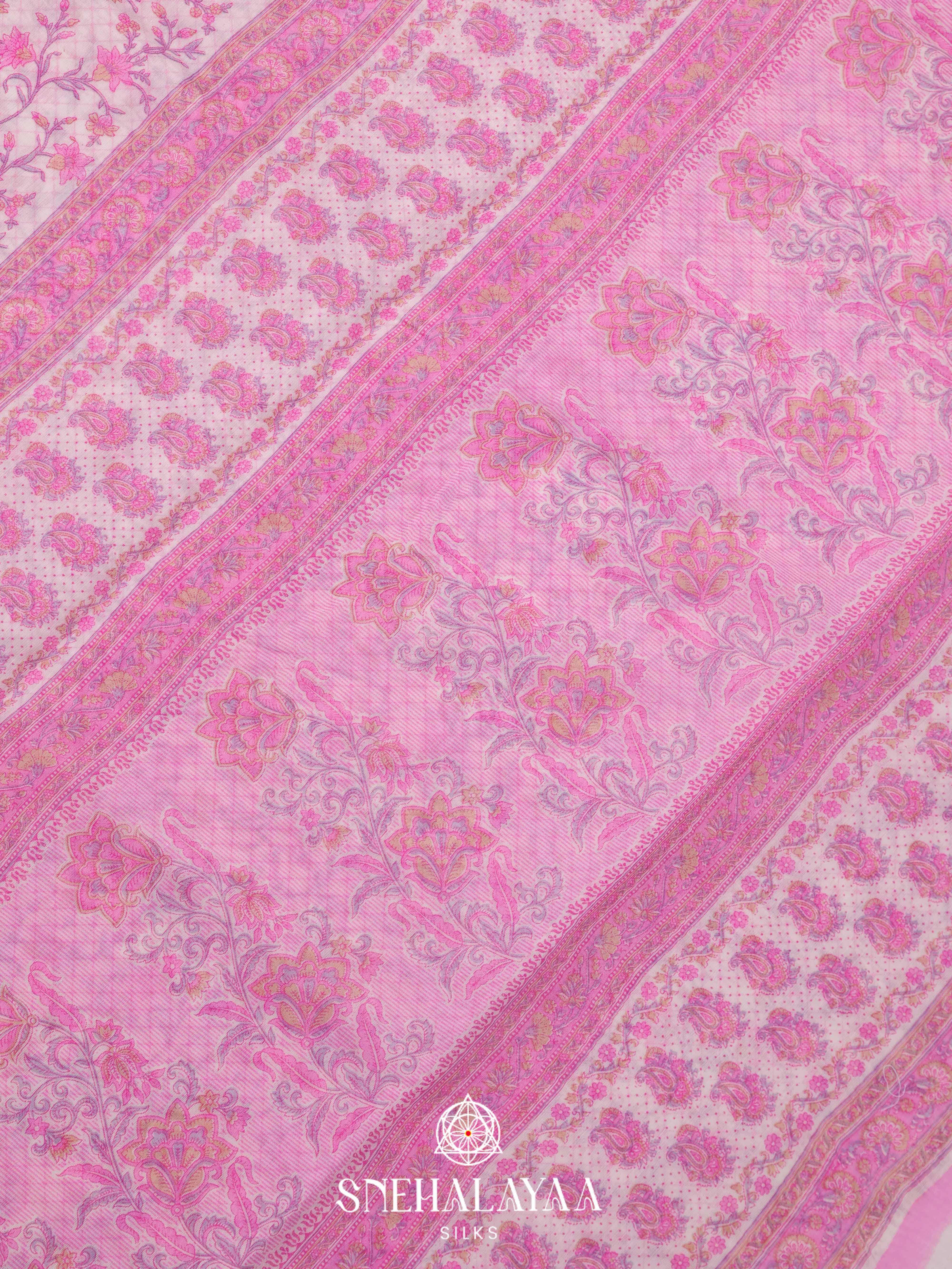 Off White Printed Linen Saree