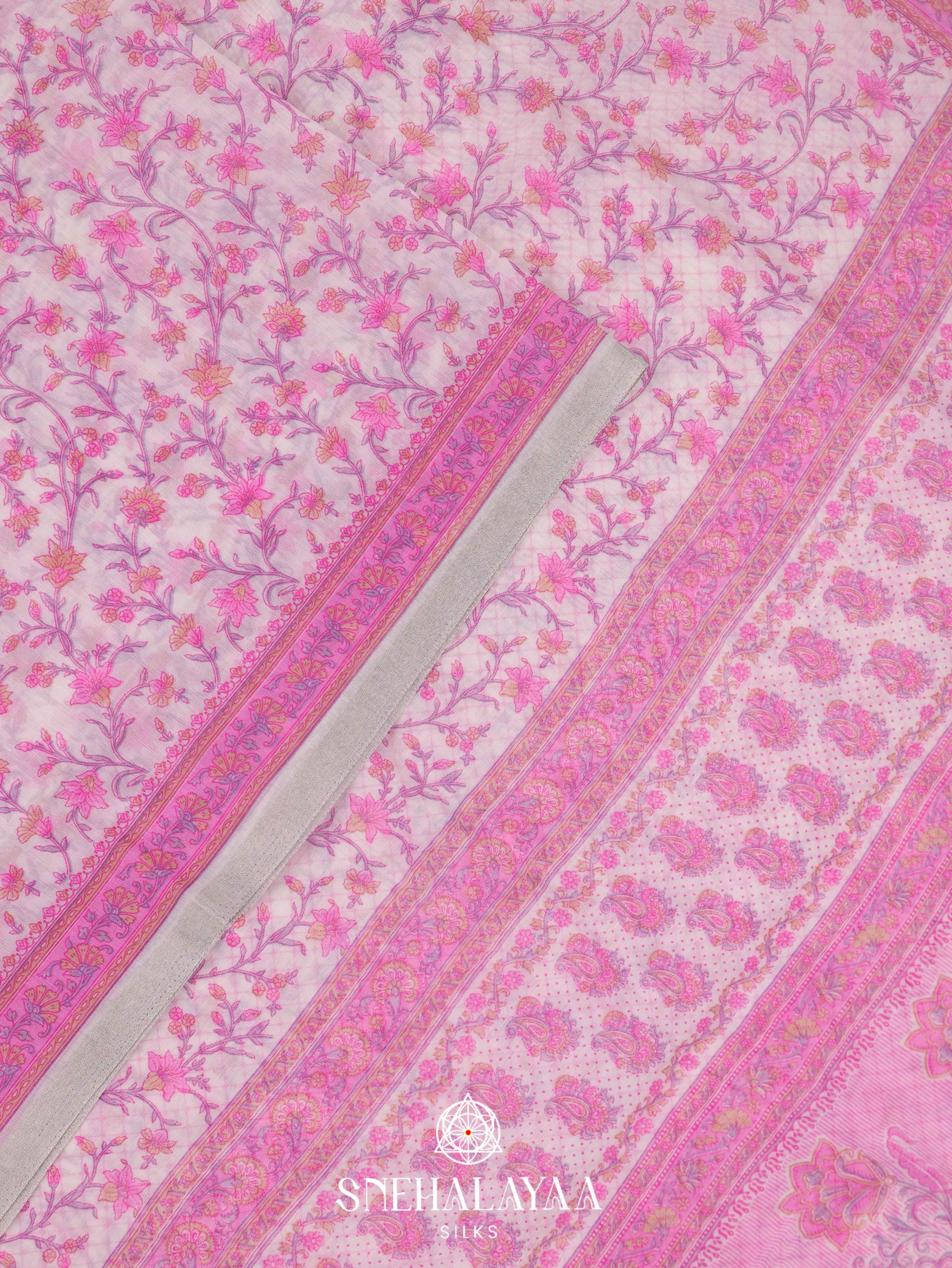 Off White Printed Linen Saree