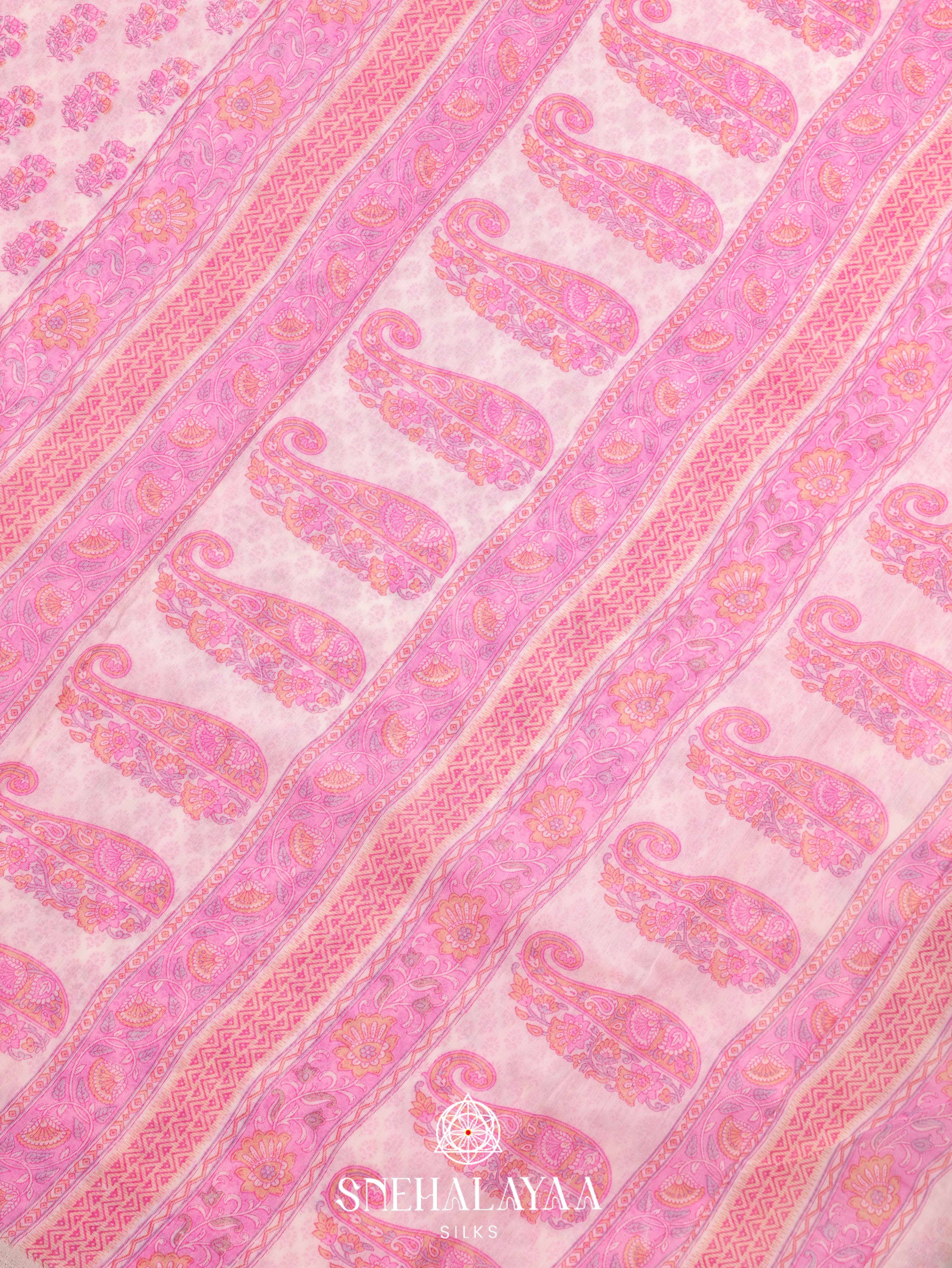 Off White Printed Linen Saree